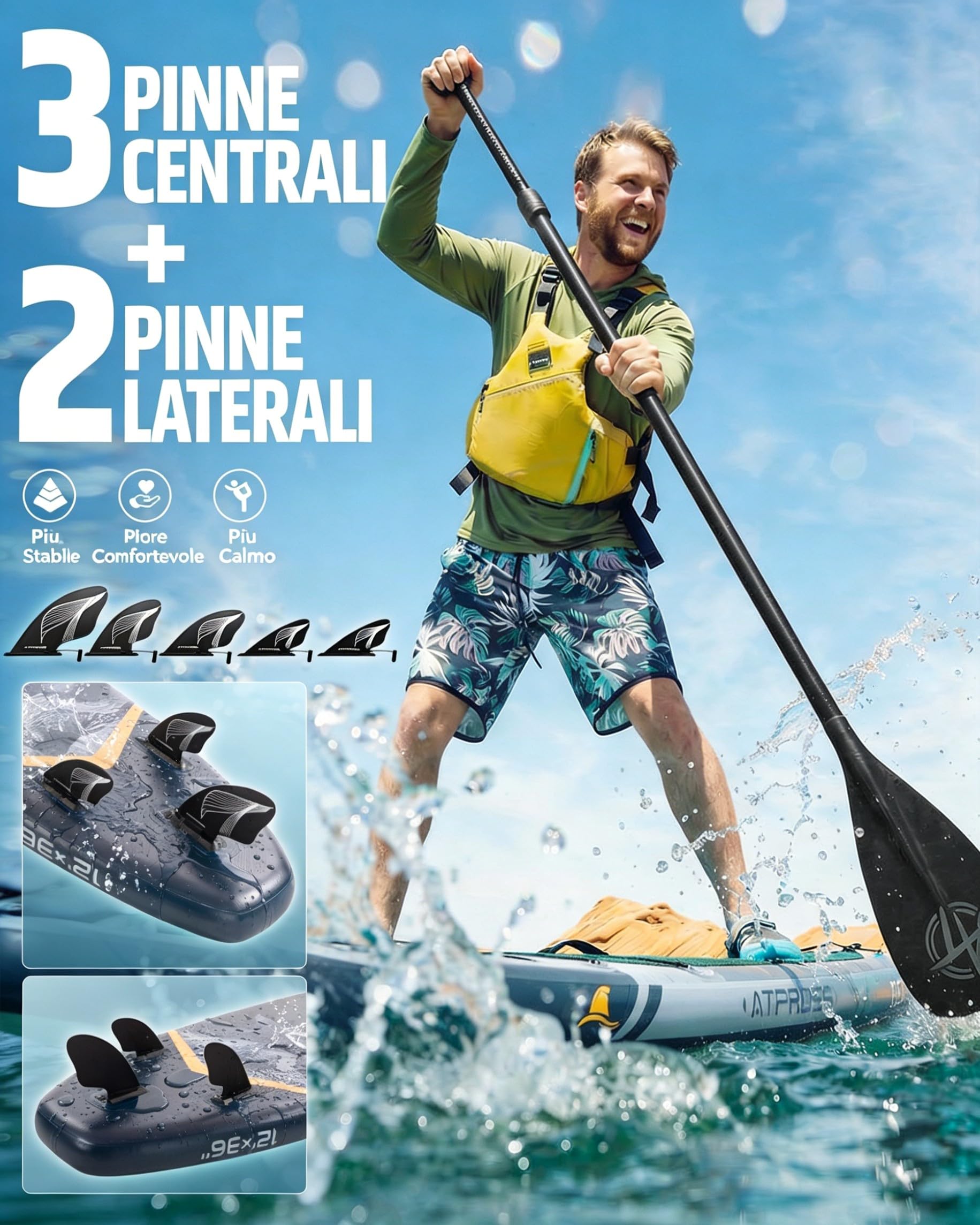 Tavola SUP Gonfiabile con Sedile Kayak e Accessori, 366x92cm Stand Up Paddle Extra Largo e Stabile, Portata 240kg, Canoa Gonfiabile 2 Posti per Yoga, Pesca e Surf