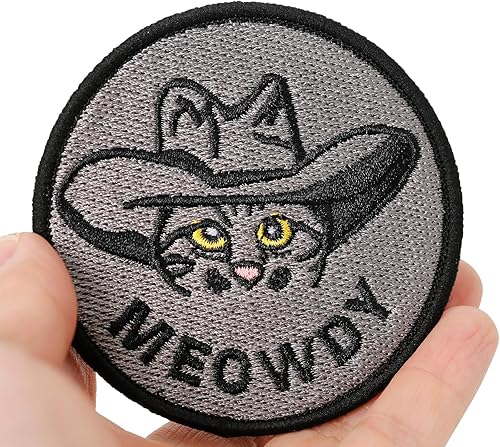 Miniatura 7 de XMJY Parche de meme de gato, 1 pieza de gato vaquero divertido parche moral, parche táctico de gancho y bucle para mochilas, arneses para perros,