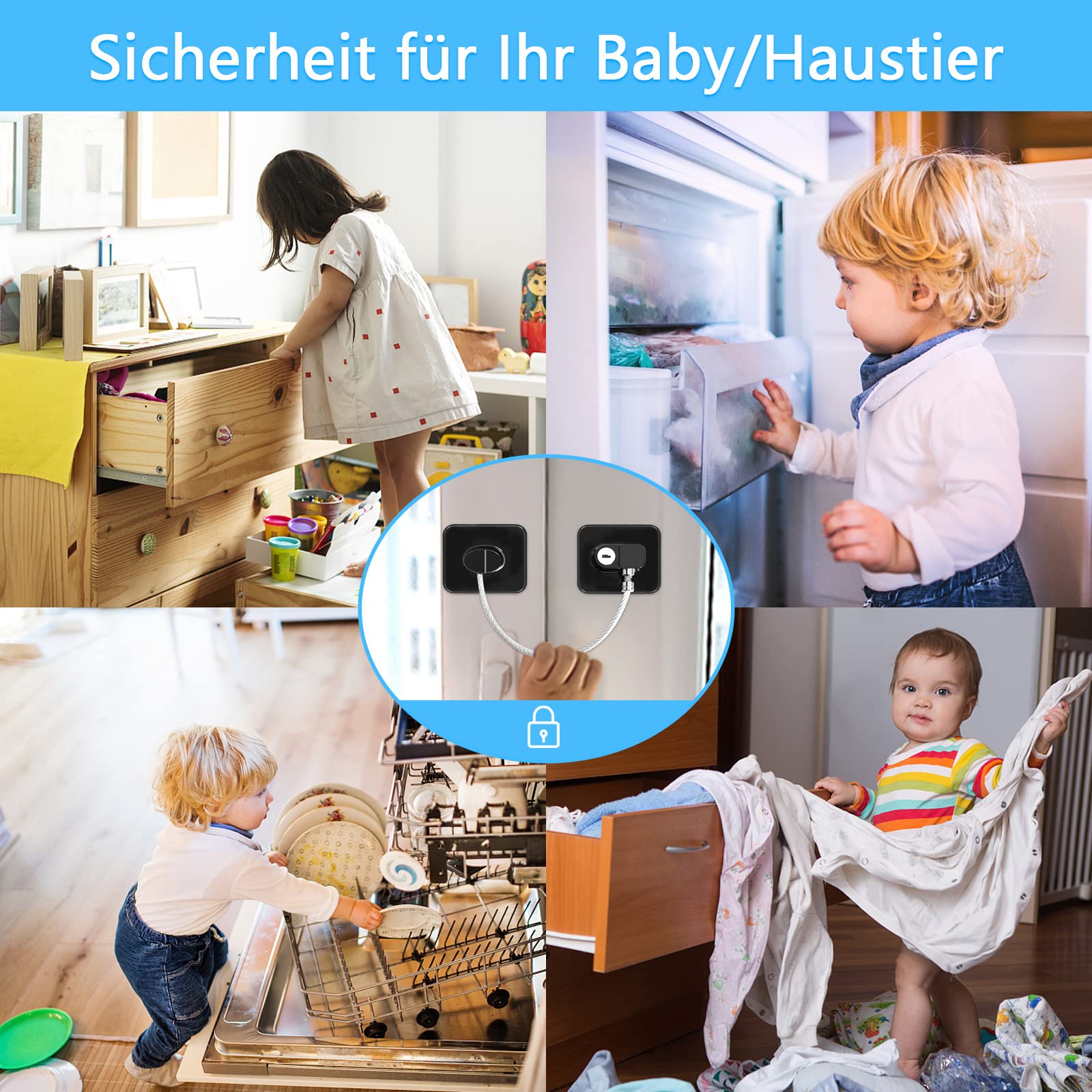 Blocca Cassetti Per Bambini - Set 4 Pezzi Con Chiavi | Sicurezza Per Frigorifero, Mobili E Finestre - Foto 10