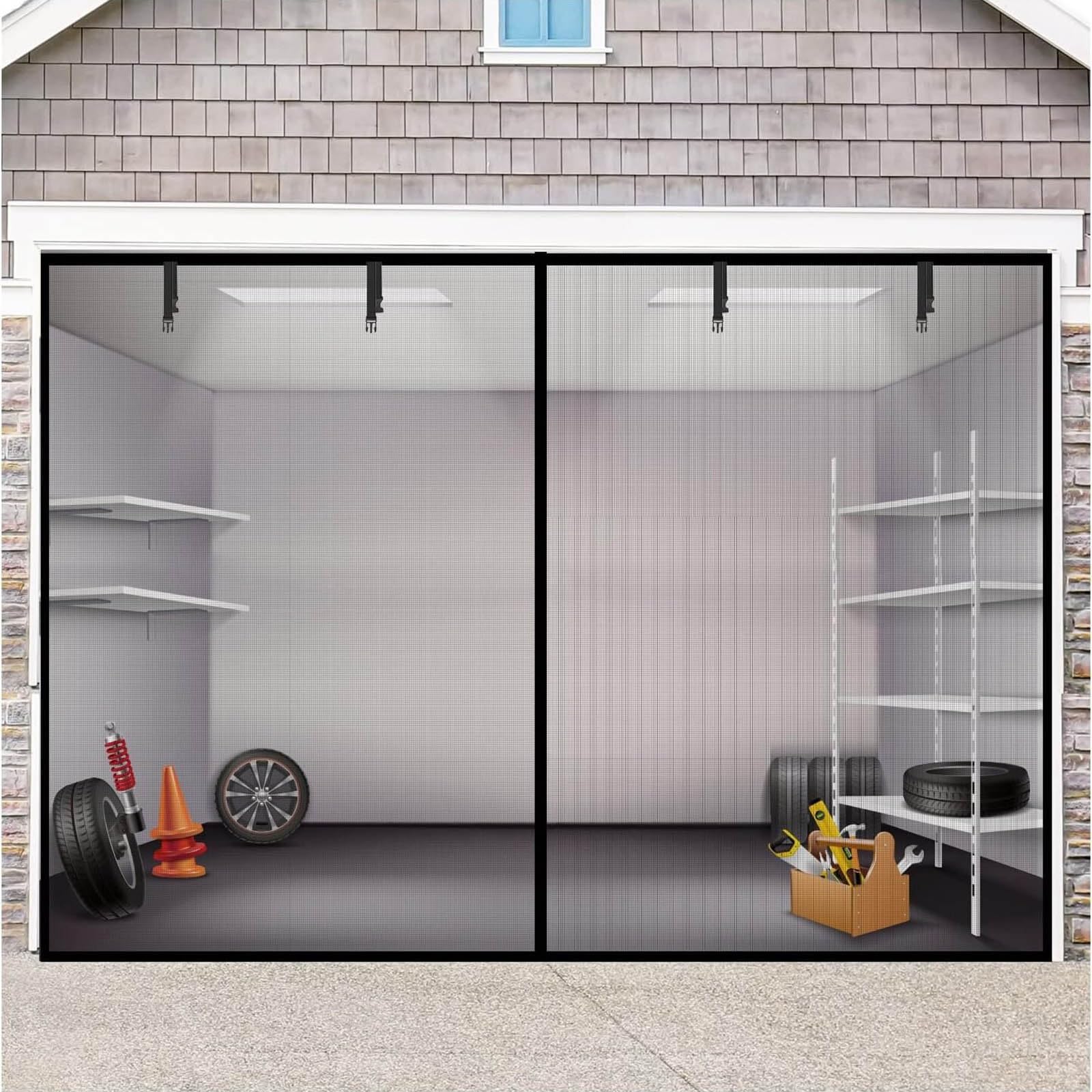 Moustiquaire magnétique porte de garage rideau fibre de verre résistant au vent