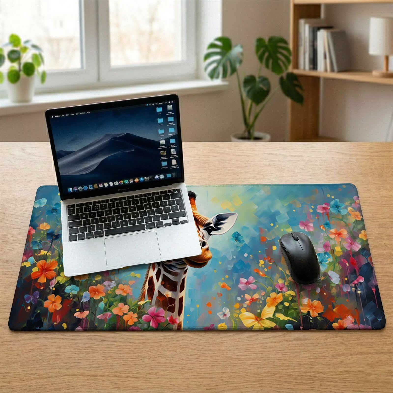 Alfombrilla Ratón XXL 1200 x 600 x 3 mm, Alfombrilla Escritorio, Jirafa Grande Protector de Mesa con Base de Goma Antideslizante y Bordes Cosidos, Impermeable, para Oficina, PC, Gaming (Flor) L-x8748