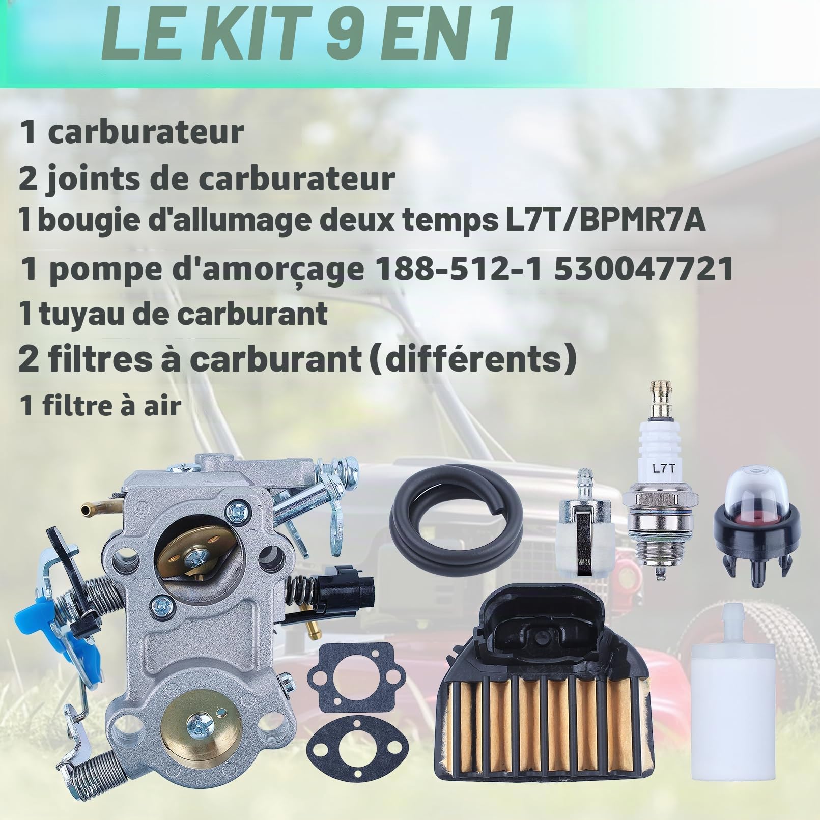 Carburateur Kit pour Husqvarna 455 Rancher 455 E 460 461, Adefol Bougie d'allumage + Poire d'amorçage + Tuyau de Carburant + Filtre à Air, Remplacement WTA-29 WTEA-1 544883001