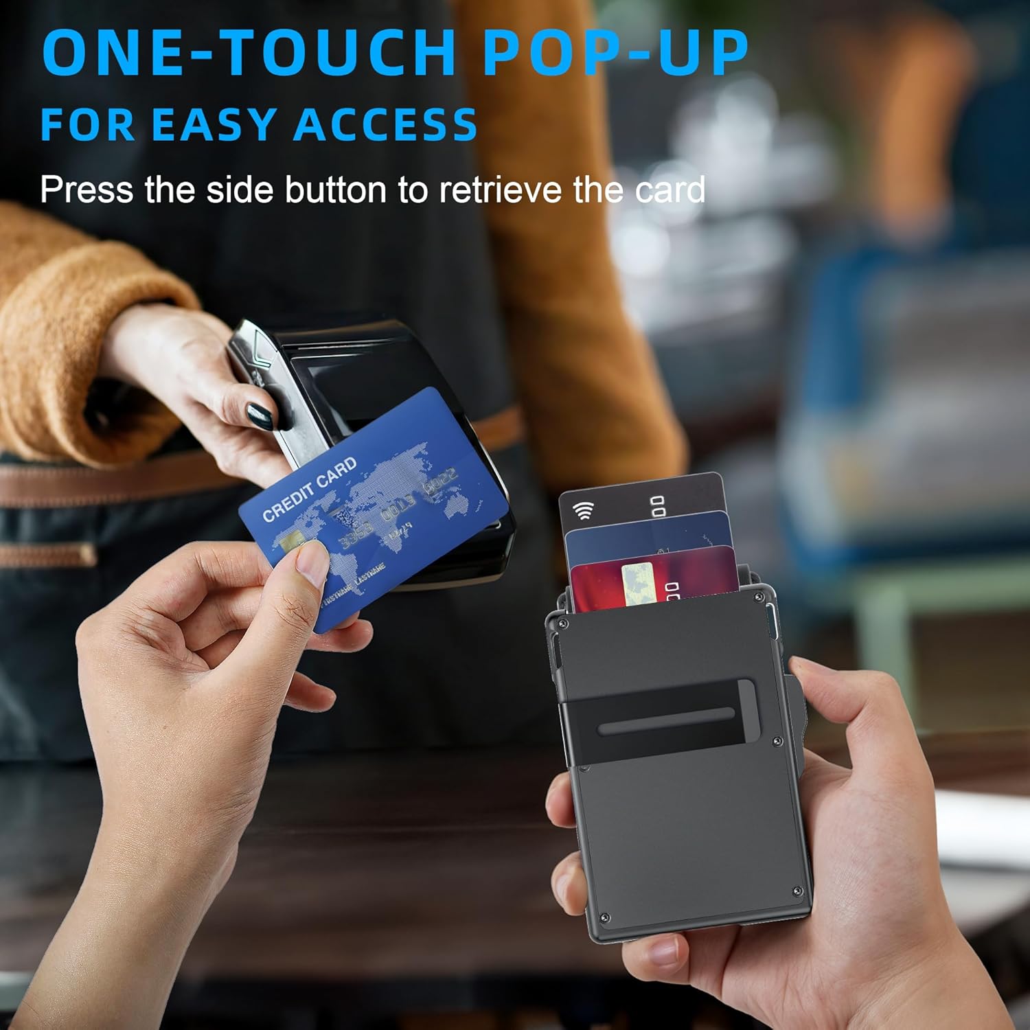 umoven Wallet for Men with AirTag(iOS Only), Mens Metal Wallet Minimalist with Money Clip & ID Window, Slim Leather Slots RFID Blocking Bifold Wallet,Smart Pop Up Credit Card Holder Wallet (Black) - Image 4