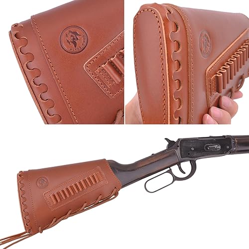 Miniatura 9 de Tas Trost Munición de culata de rifle de cuero de vaca de grano completo con soporte de cartucho para .45-70 308 30-06, manga de munición cosida a