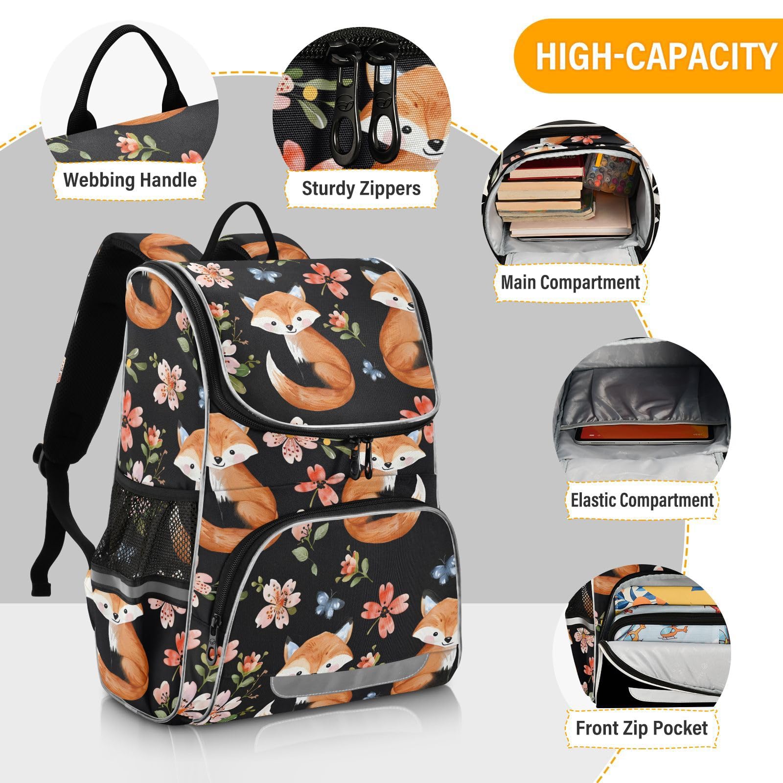 Mnsruu Kinder-Rucksack für Schule, Mädchen und Jungen, Büchertasche für Grundschule, mit reflektierenden Streifen, C2686, 41x31x20cm, Rucksack Backpacks