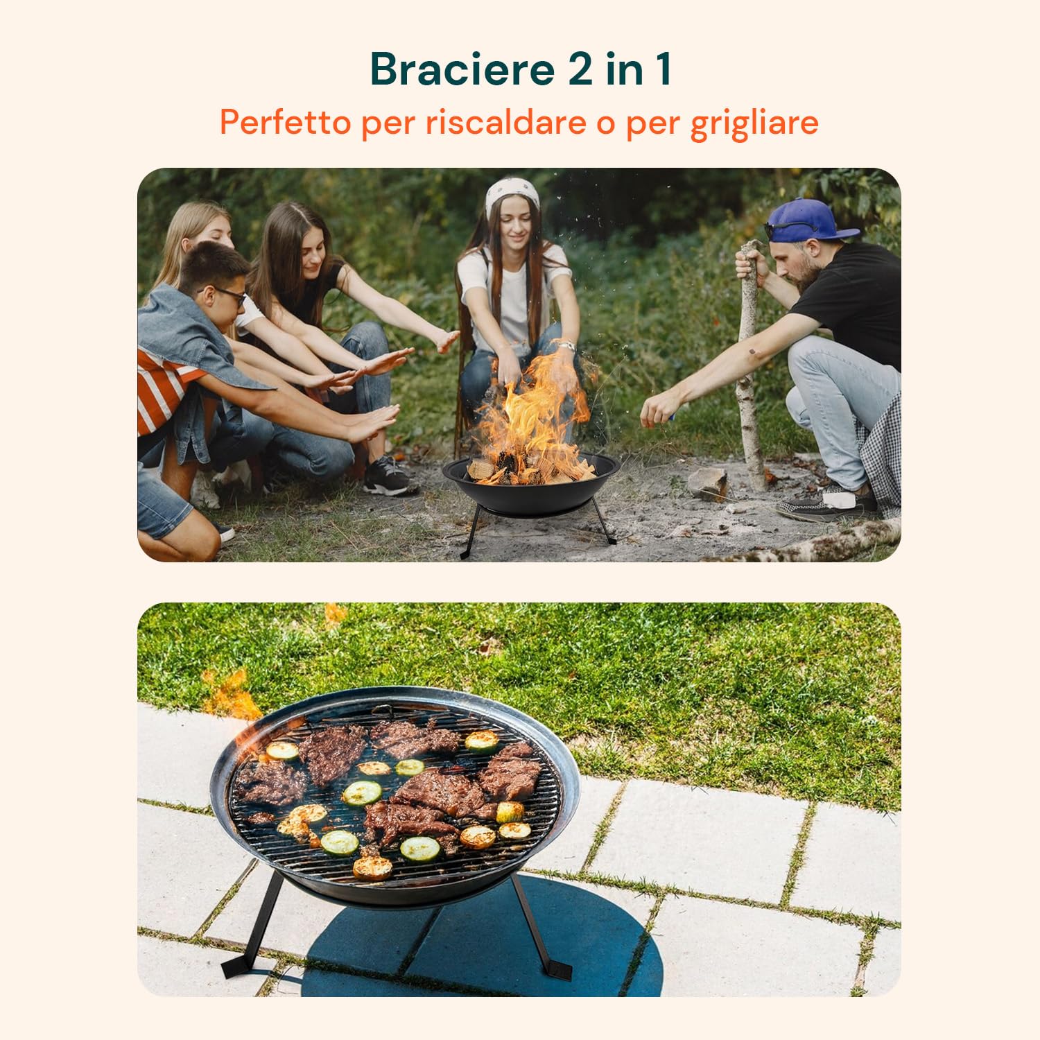 Avilia Braciere da Giardino 52 cm – Braciere da Esterno in Metallo Resistente al Calore per Riscaldamento e BBQ, Fornacella a Carbone Compatta per Griglia Barbecue e Atmosfera Outdoor