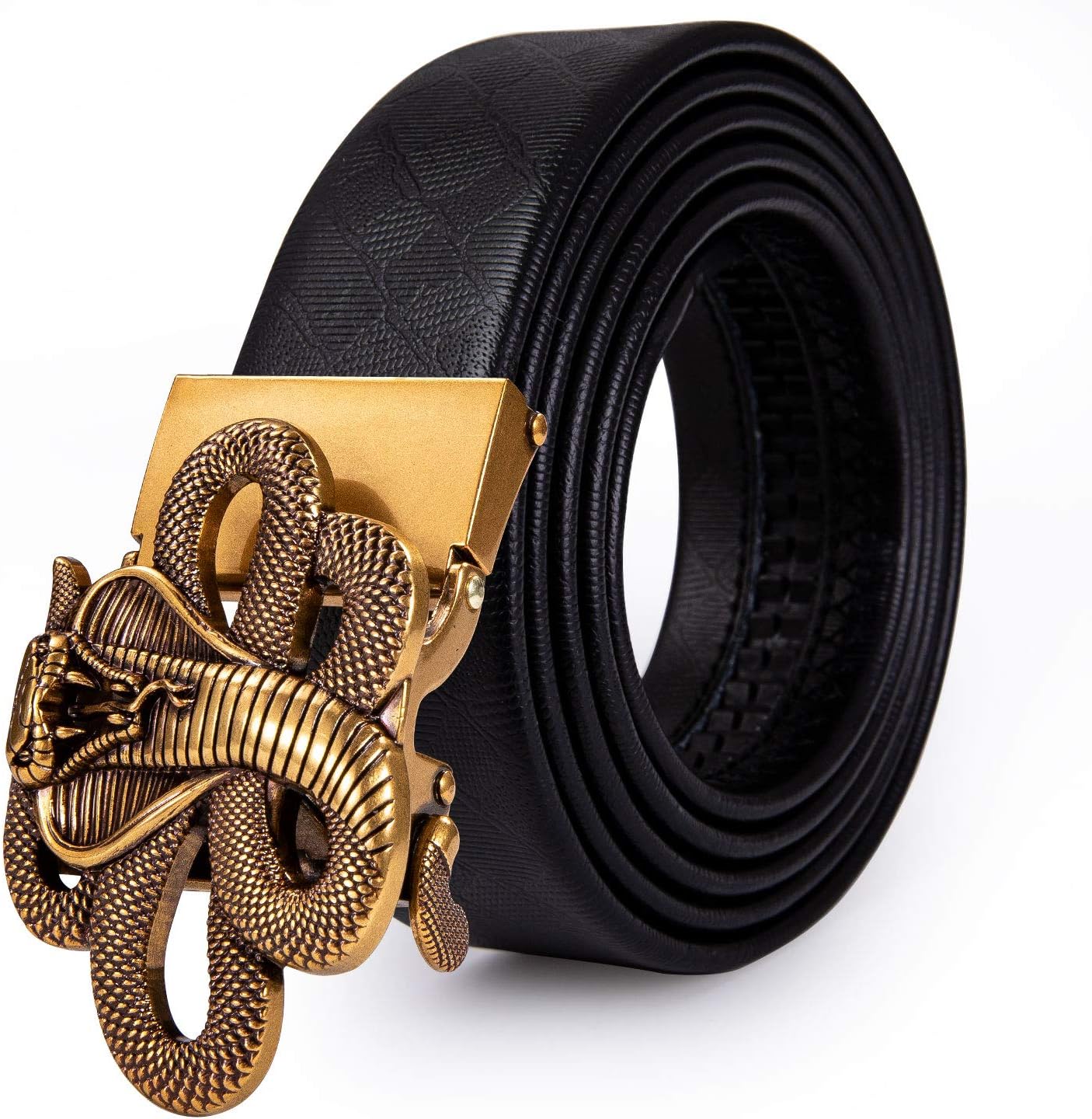Designer Ratchet Belt for Men Leather Fashion Adjustable Automatic Buckle Sliding Removable Dress Casual