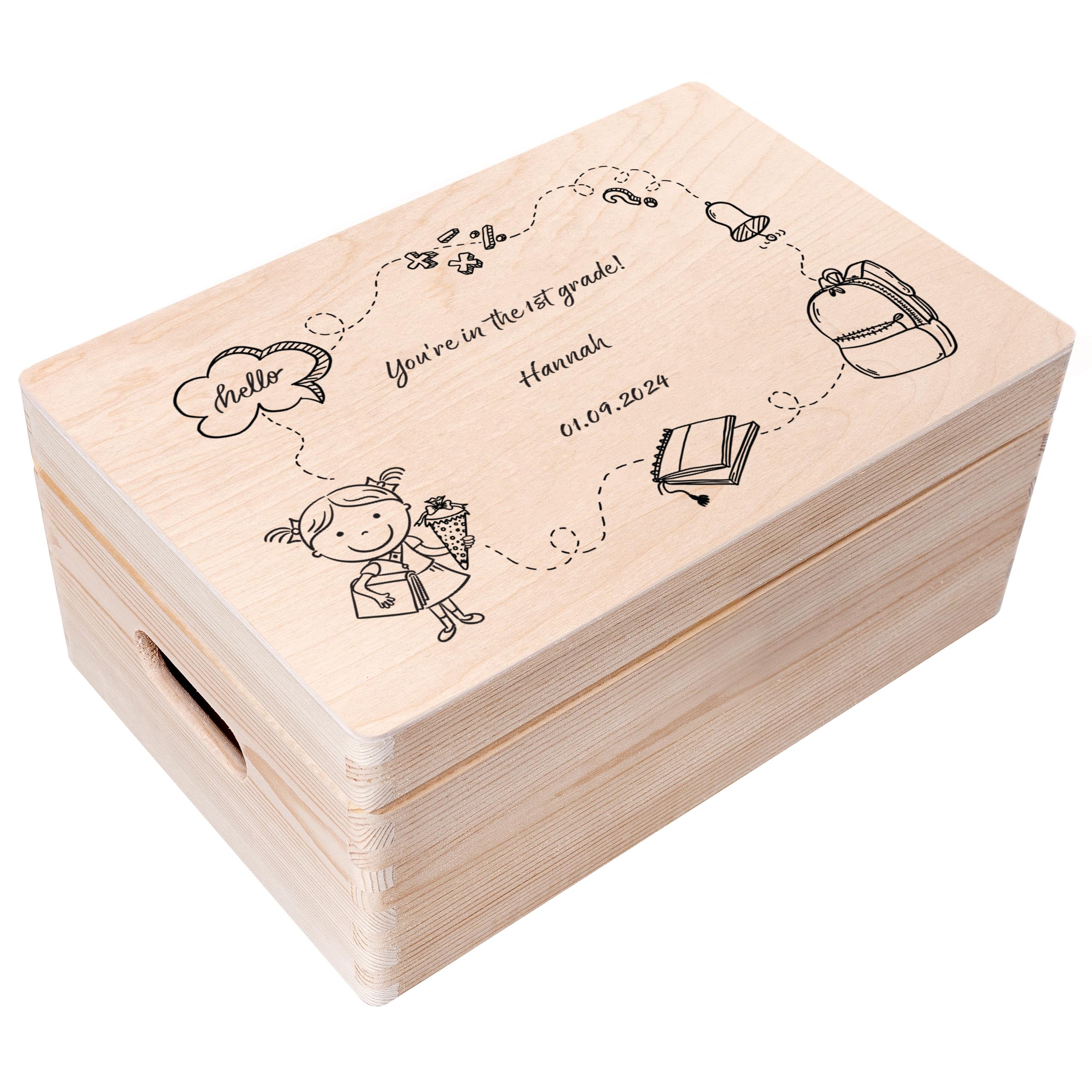 Creative Deco Personalised First Day of School Gift - School Girl | Starting School Gifts for Children, Girl or Boy | Unique Wish Text Custom Gift Box | Customised Wooden Keepsake Box | Graduation โ image 1
