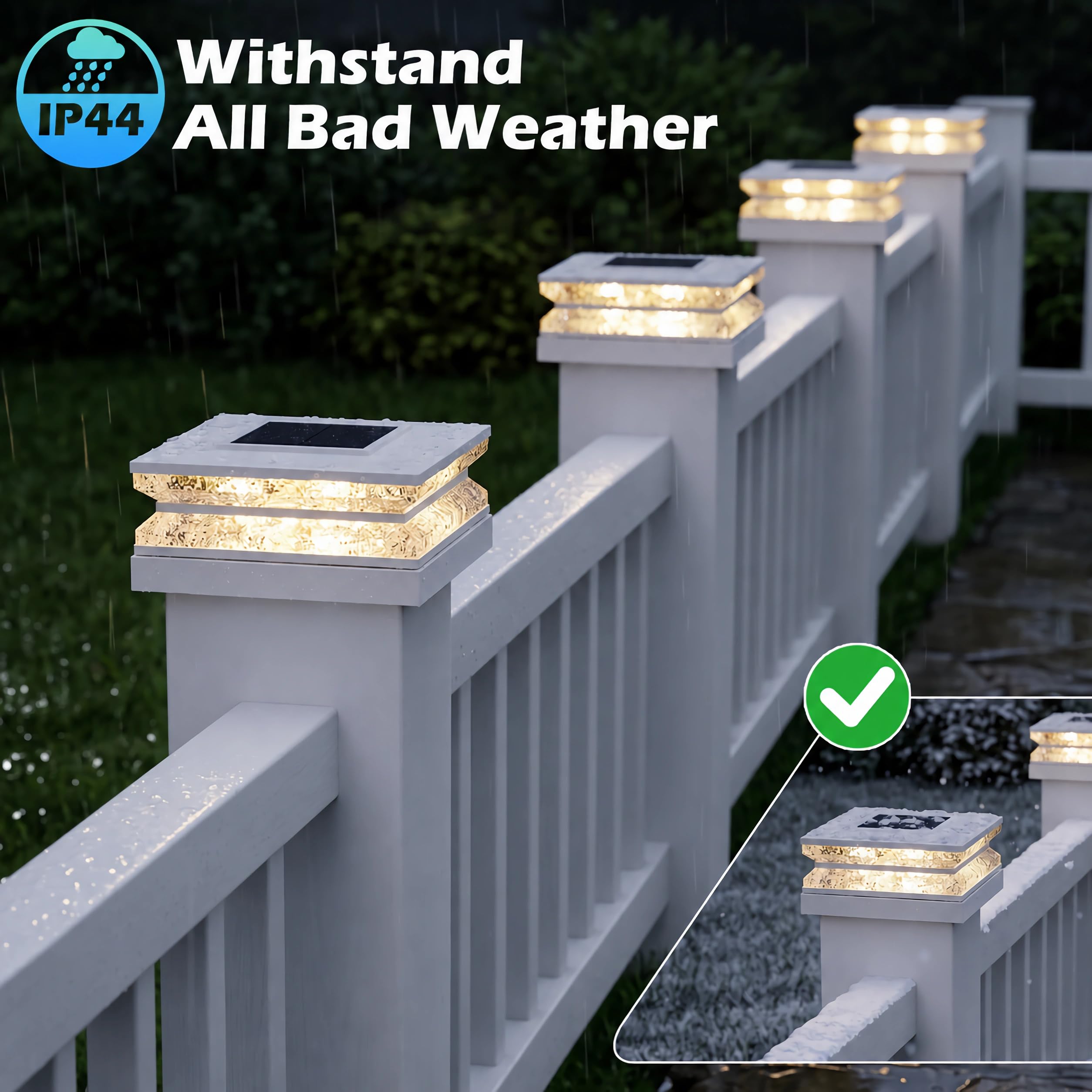 Luci Solari da Giardino, Lampioni da Giardino Esterno per Pilastro 9x9-13x13CM 3 Colori e 2 Luminosit, Impermeabile IP44, con Sensore Crepuscolare per Patio Recinzione