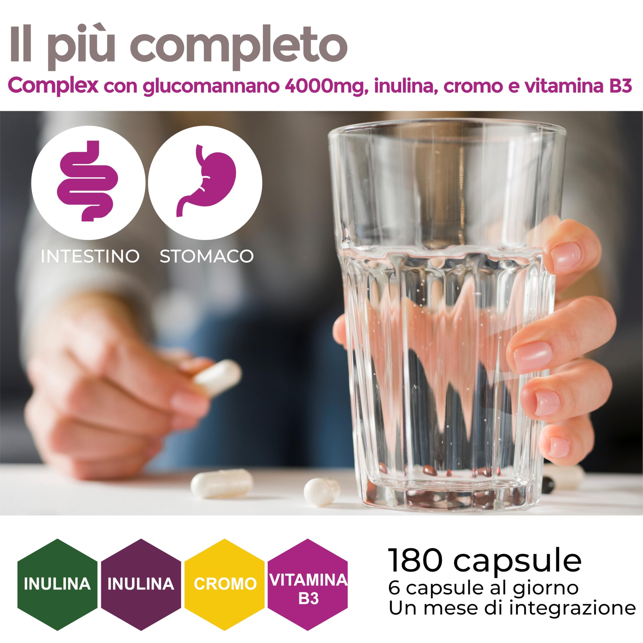 Glucomannano Forte Purificato 4000mg 180 Cps, Fino a 1000 Kcal In Meno Al Giorno, Perdita di Peso, Controllo Della Fame, Saziante e Drenante, Glucomannan Konjak