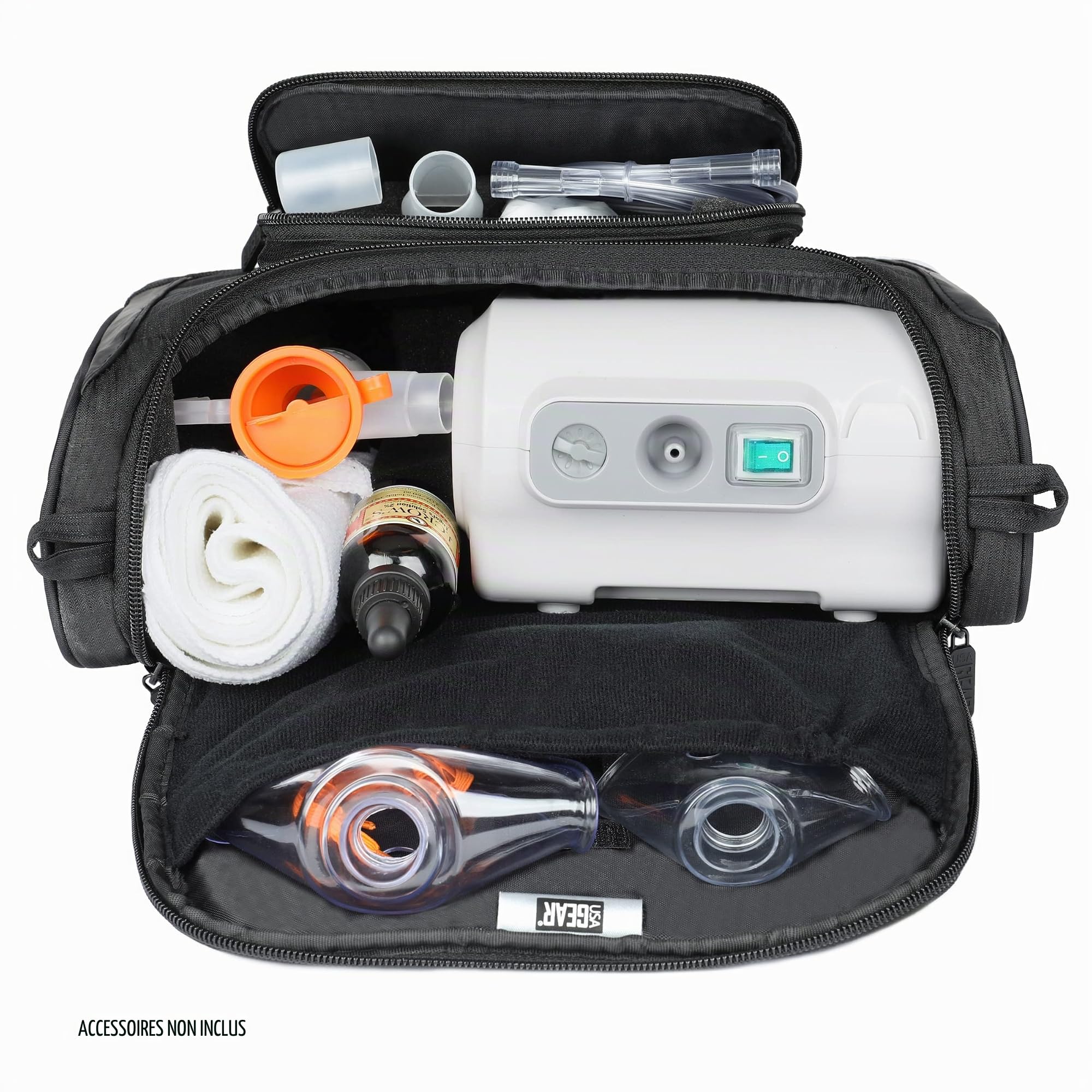 USA Gear Sac de Voyage pour Nébuliseur – Intérieur Personnalisable, Bandoulière, Durable – Compatible avec Nébuliseur, Inhalateur pour L'asthme, Et Plus Encore – Sac Uniquement (Noir)