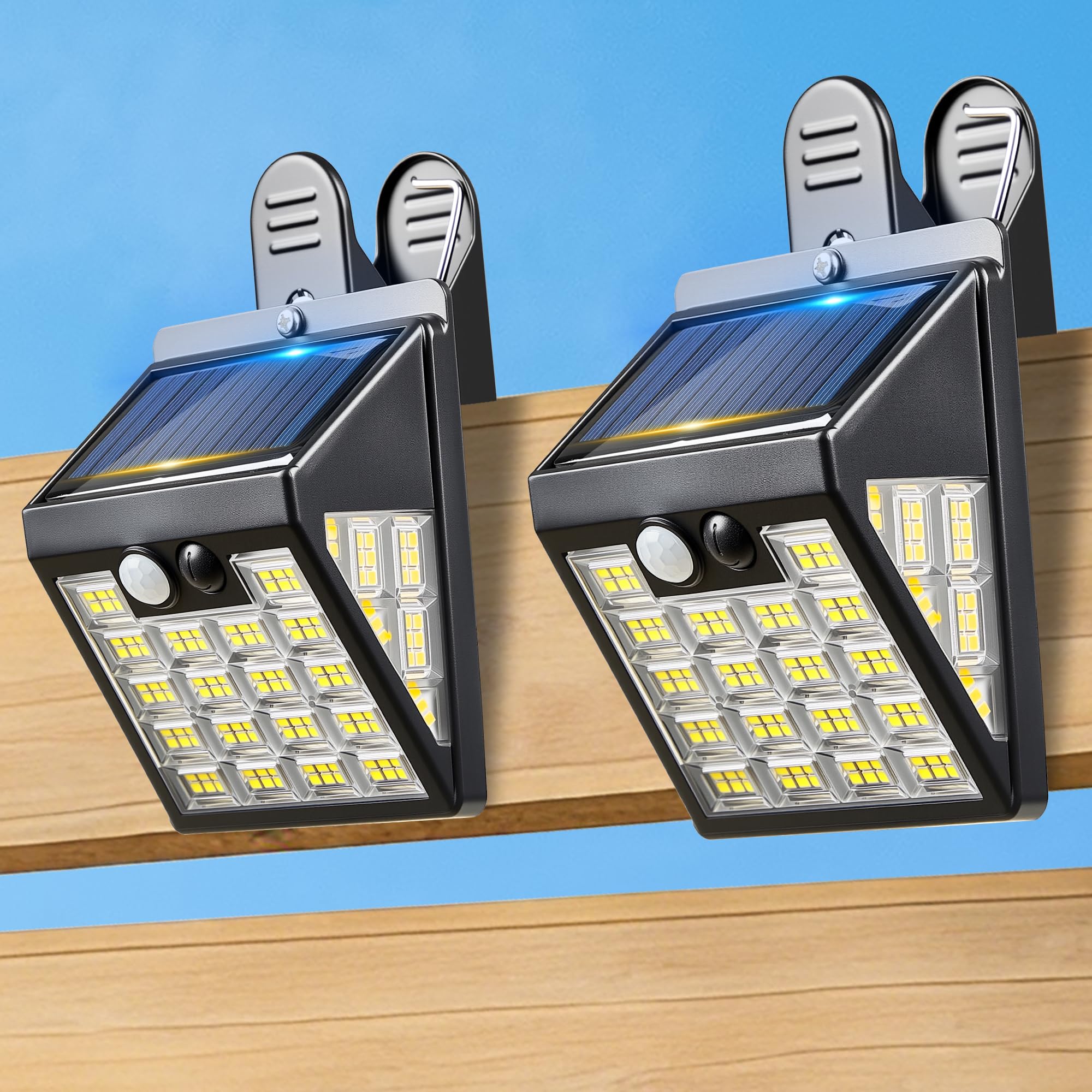 160 luces LED solares con clip para exteriores, luces solares con sensor de movimiento, luces solares para valla al aire libre, IP65 impermeables, luces solares de pared para terraza