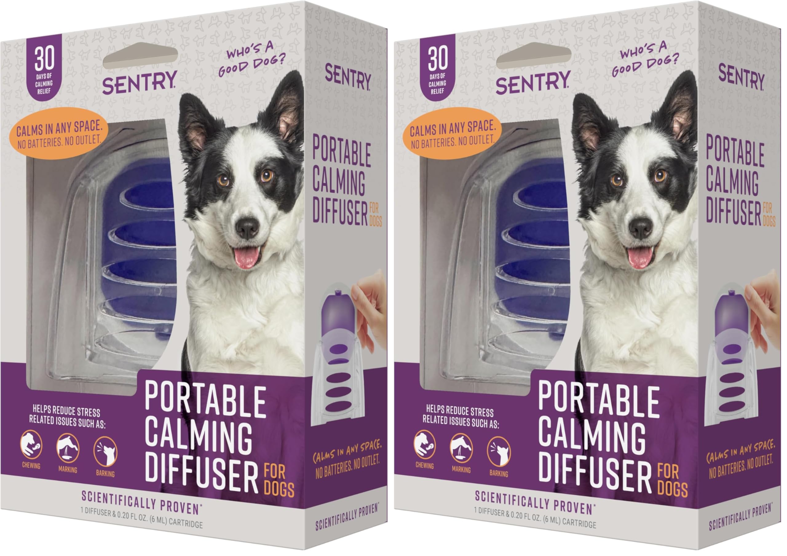 Sentry Behavior Portable Calming Diffuser for Dogs, Reduces Stress and Bad Behavior with Calming Pheromones, Easy-to-use Portable Design, 30 Day Release (Pack of 2)