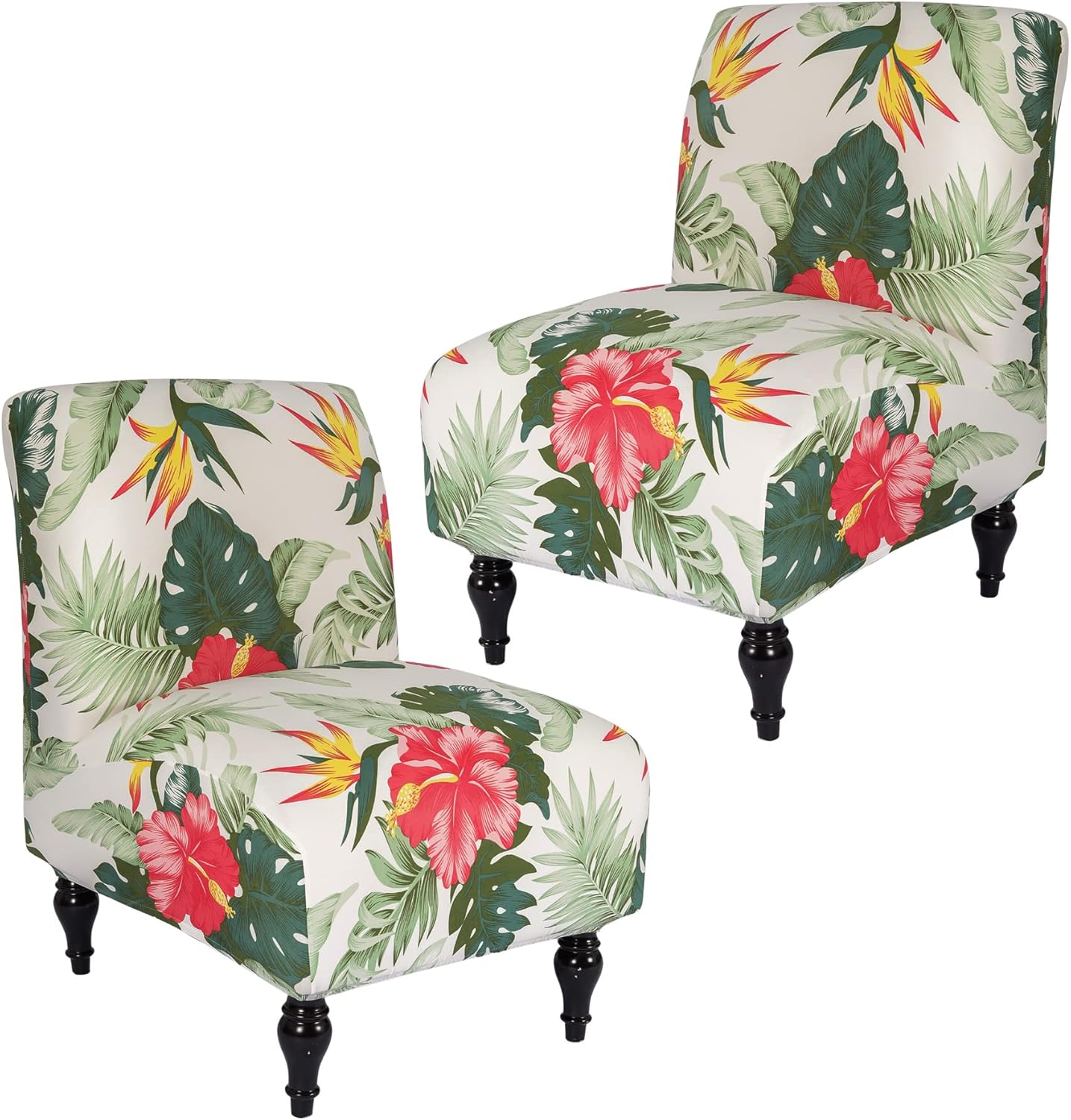 Armless Accent Chair Cover Slipcover, Stretch Chair Slipper Super Fit Armless Chair Furniture Protector Cover Slipcover for Living Room Hotel (2 Pack, Palm Leaf)