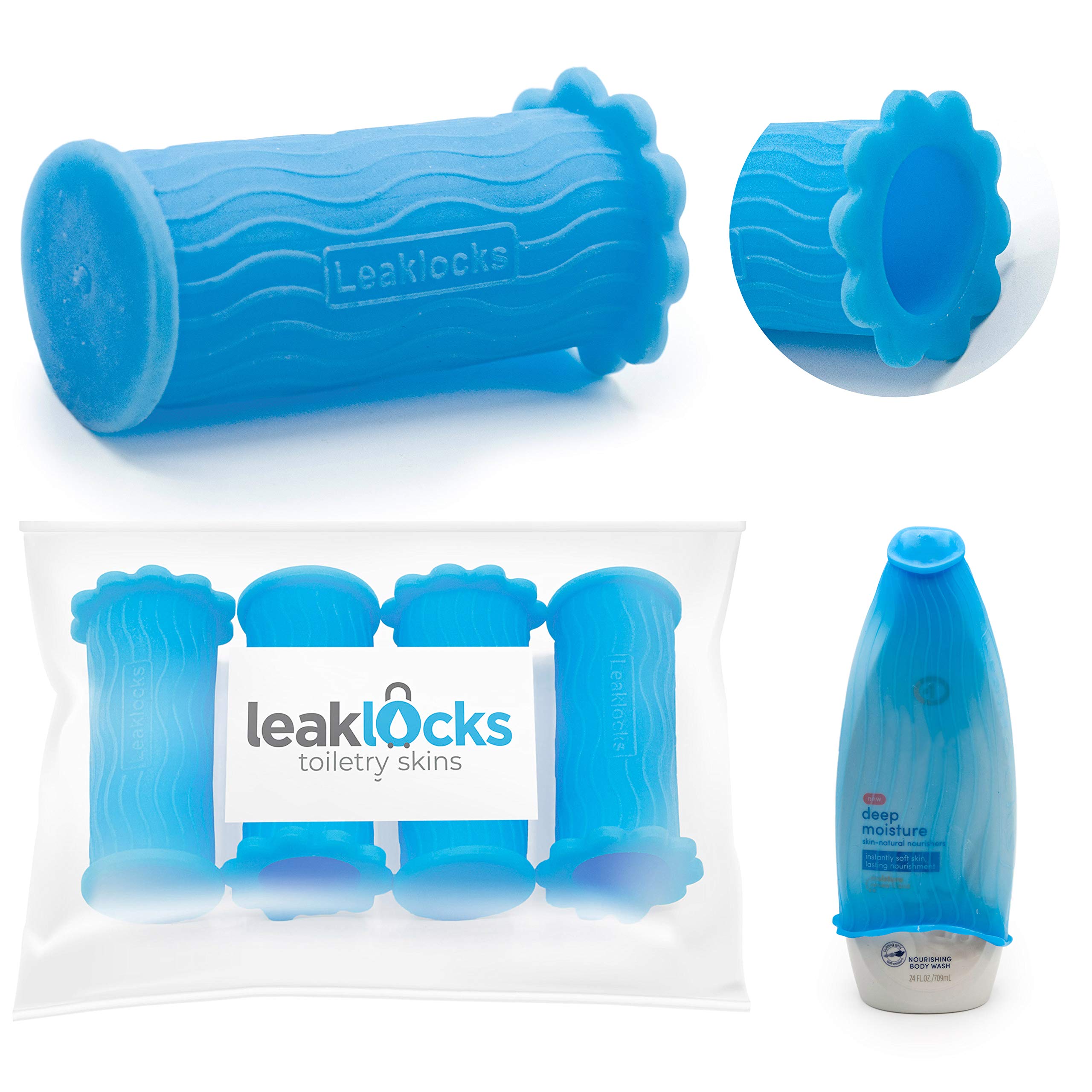 Toiletry Skins™ elastyczny rękaw do szczelnego pojemnika podróżnego w bagażu. Do standardowych i podróżnych przyborów toaletowych. Akcesoria wielokrotnego użytku do torby podróżnej, walizki