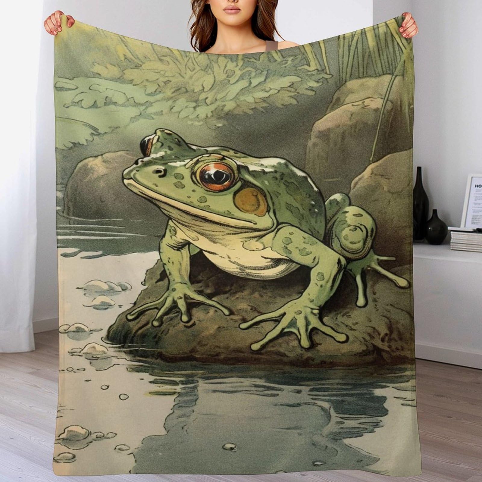 Plaid grenouille pour camping jardin et canapé en polaire