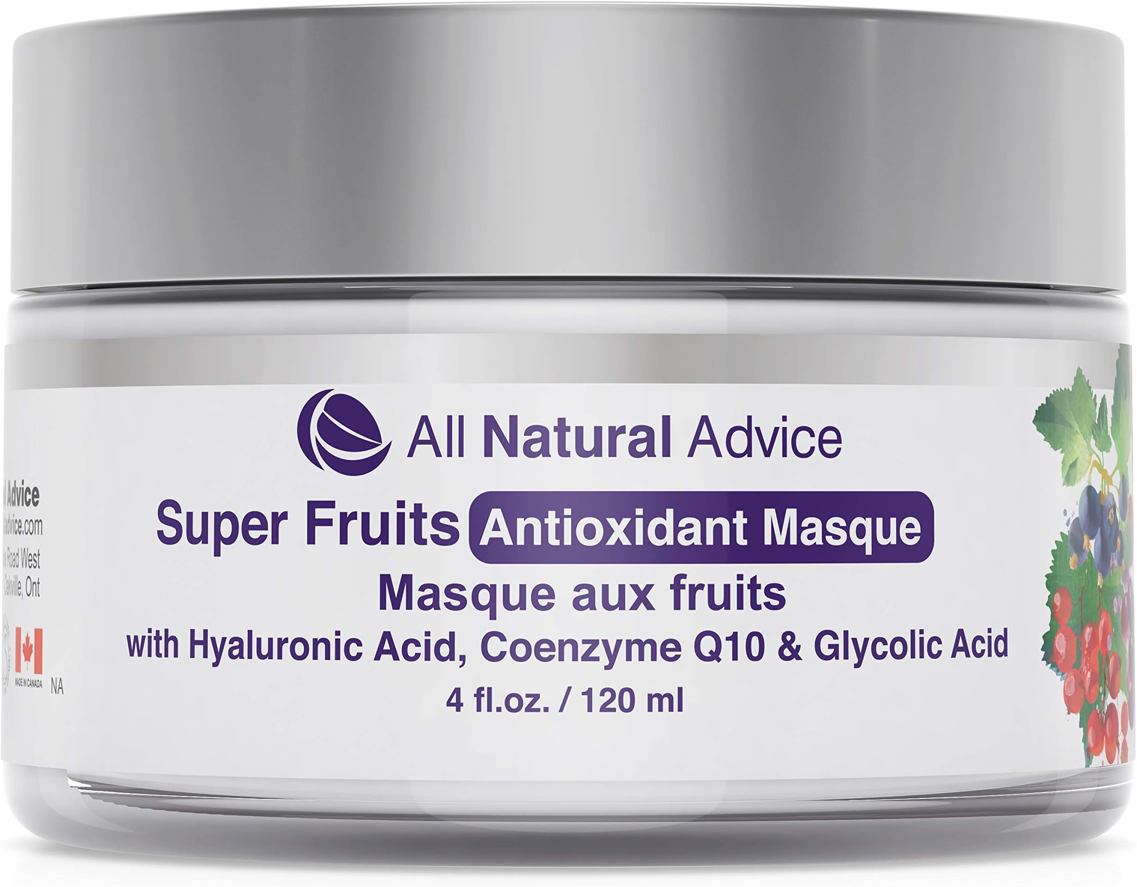 Super Fruits Antioxidant Masque Cleansing Facial Mask for Men & Women | Canadian Made | Organic | | Anti-Aging Natural Exfoliate with Green Tea, Vitamin C and Grapeseed |120 ml All Natural Advice