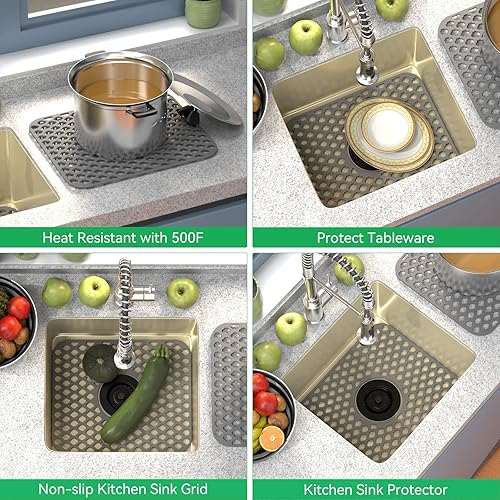 Miniatura 6 de TOOVEM - Tapetes para fregadero de cocina, 2 unidades, antideslizantes, resistentes al calor, tapetes protectores de fregadero de silicona plegables