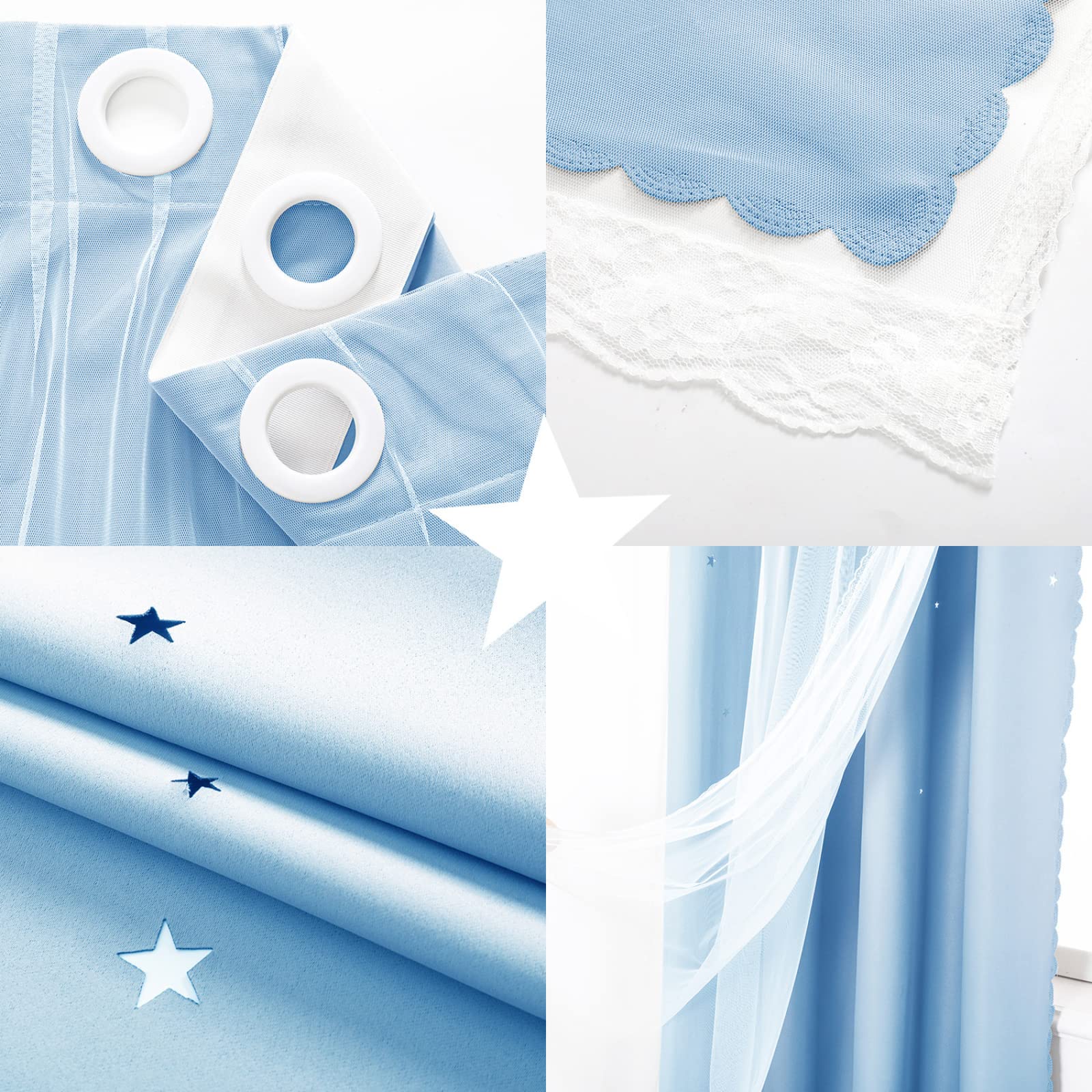 Kzzfqxb 140×229cm Conjunto De 2 Paneles De Cortinas Starlit Sky, Estrellas De La Luna Azul Cielo Nocturno Cortinas Estrelladas Para Niños, Cortinas De Ventana Para Dormitorio Y Sala De Estar