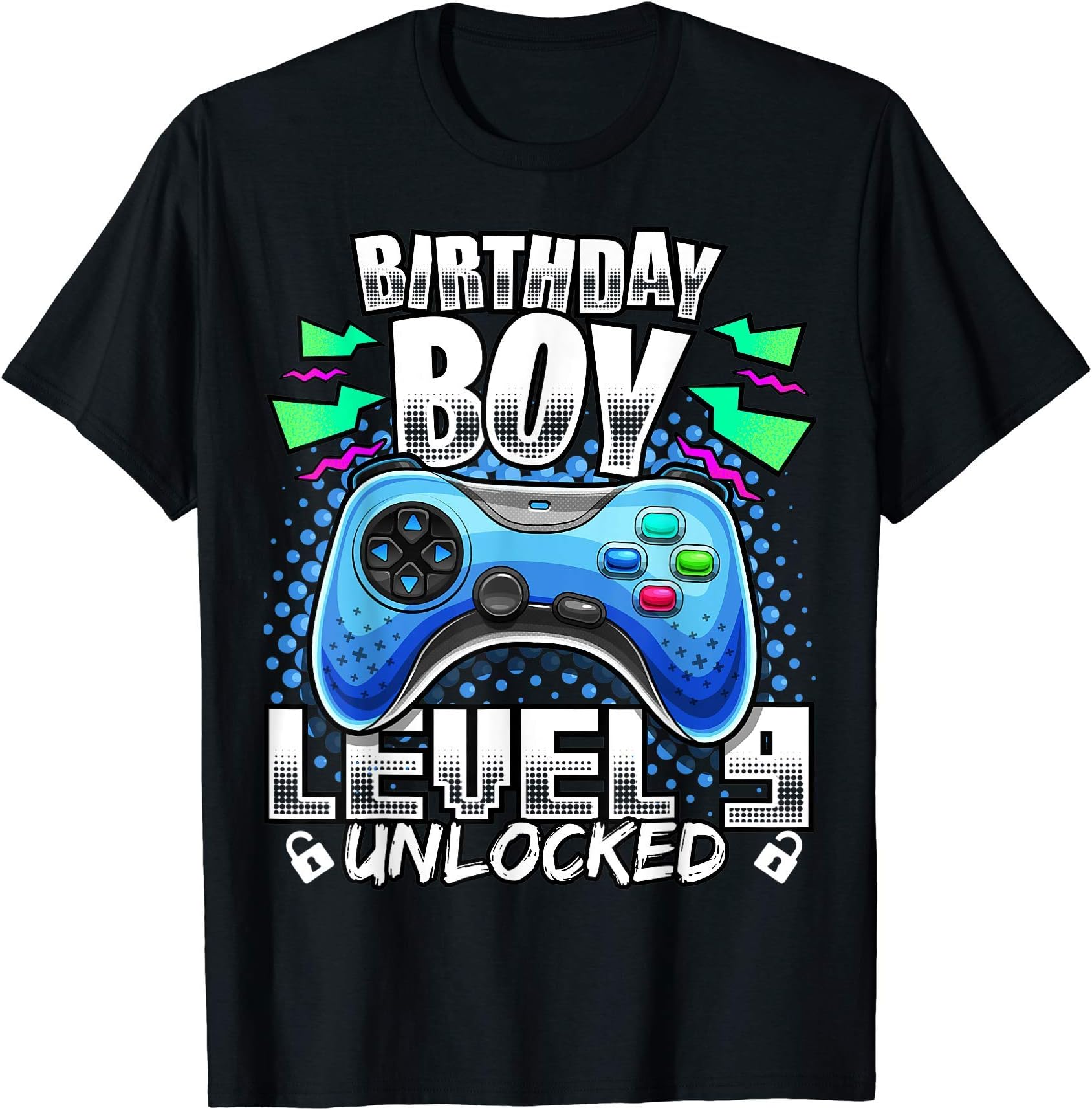 Birthday Gamer ShirtsLevel 9 Unlocked Video Game 9th Birthday Gamer Gift Boys T-ShirtOEKO-TEX STANDARD 100