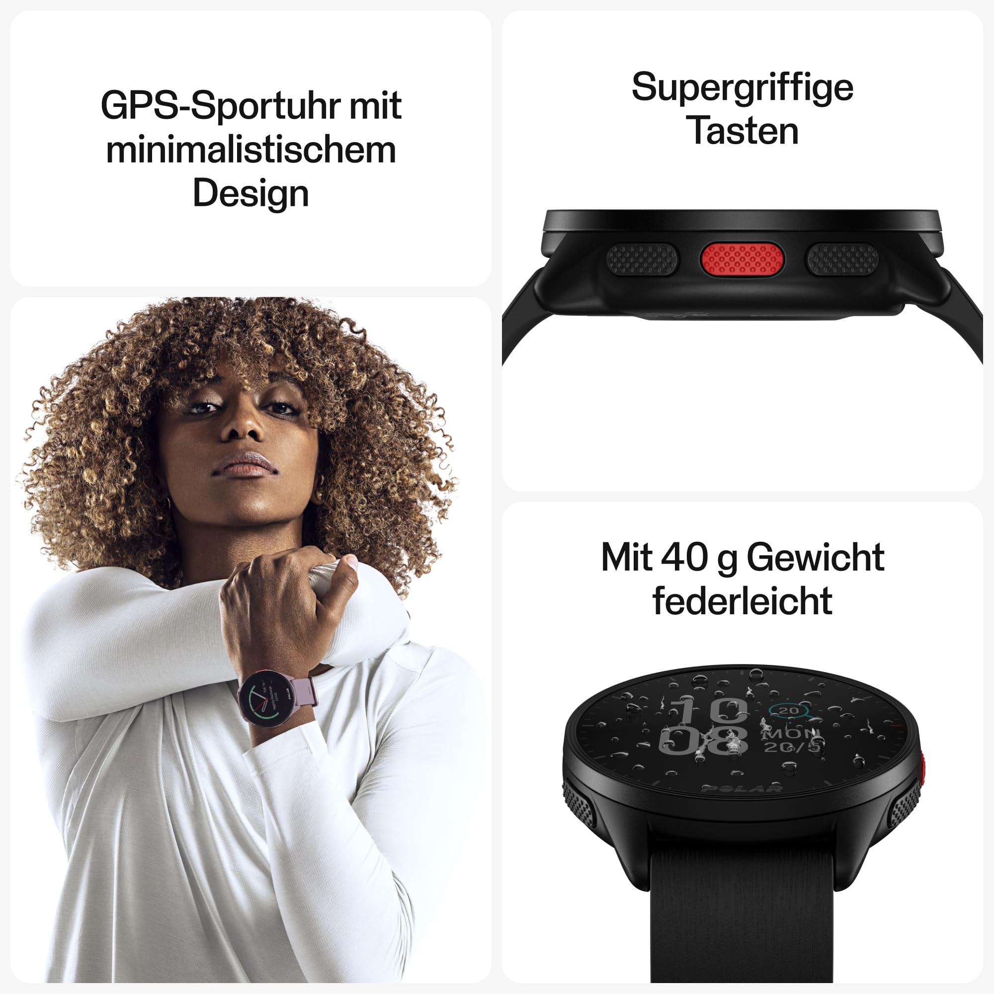 Polar Pacer - GPS-Laufuhr - sehr schneller Prozessor - Ultraleicht - helles Display - griffige Tasten - personalisiertes Trainingsprogramm & Erholungsfunktionen - Pulsmesser - Musiksteuerung