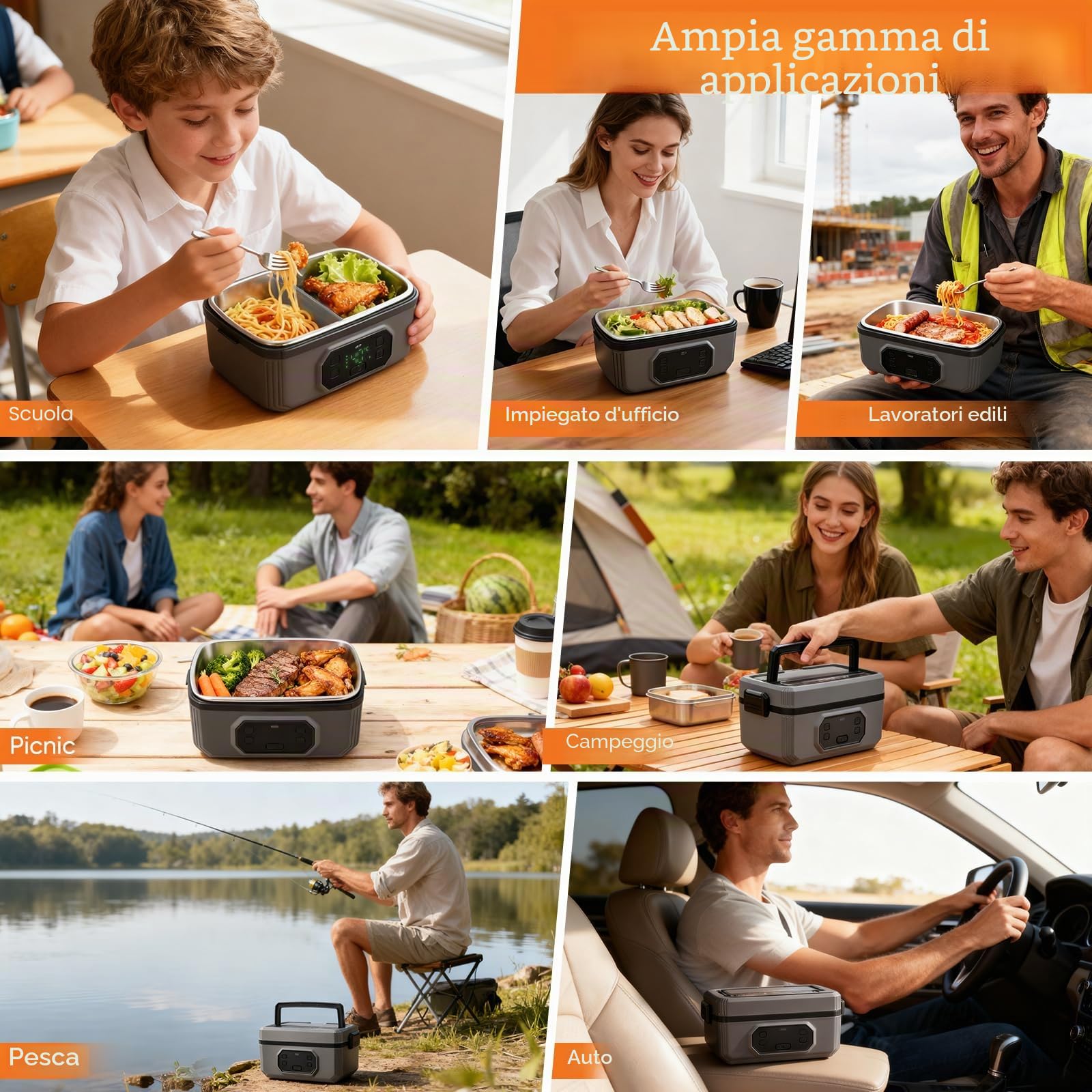 Lunch Box elettrico, riscaldato per uomini e donne, isolato e auto-riscaldante,Scatola per il pranzo elettrica senza fili per adulti,Scaldavivande Elettrico Portatile,