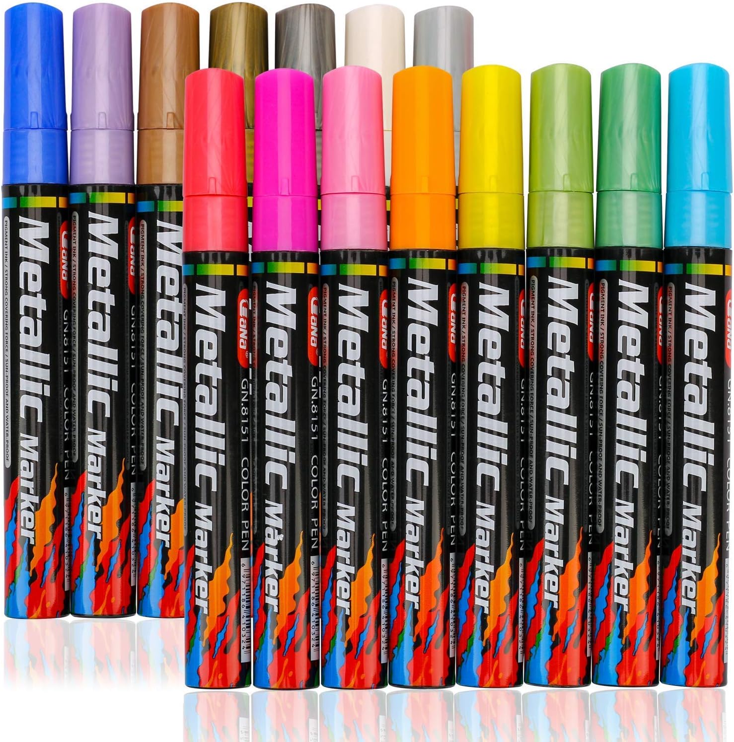 Aoyooh Metallic Paint pens for Rock Painting - Wood, Glass, Metal and Ceramic Works on Almost All Surfaces Set of 15 Vibrant Medium tip Oil Paint Marker Pens, Quick Dry, Water Resistant