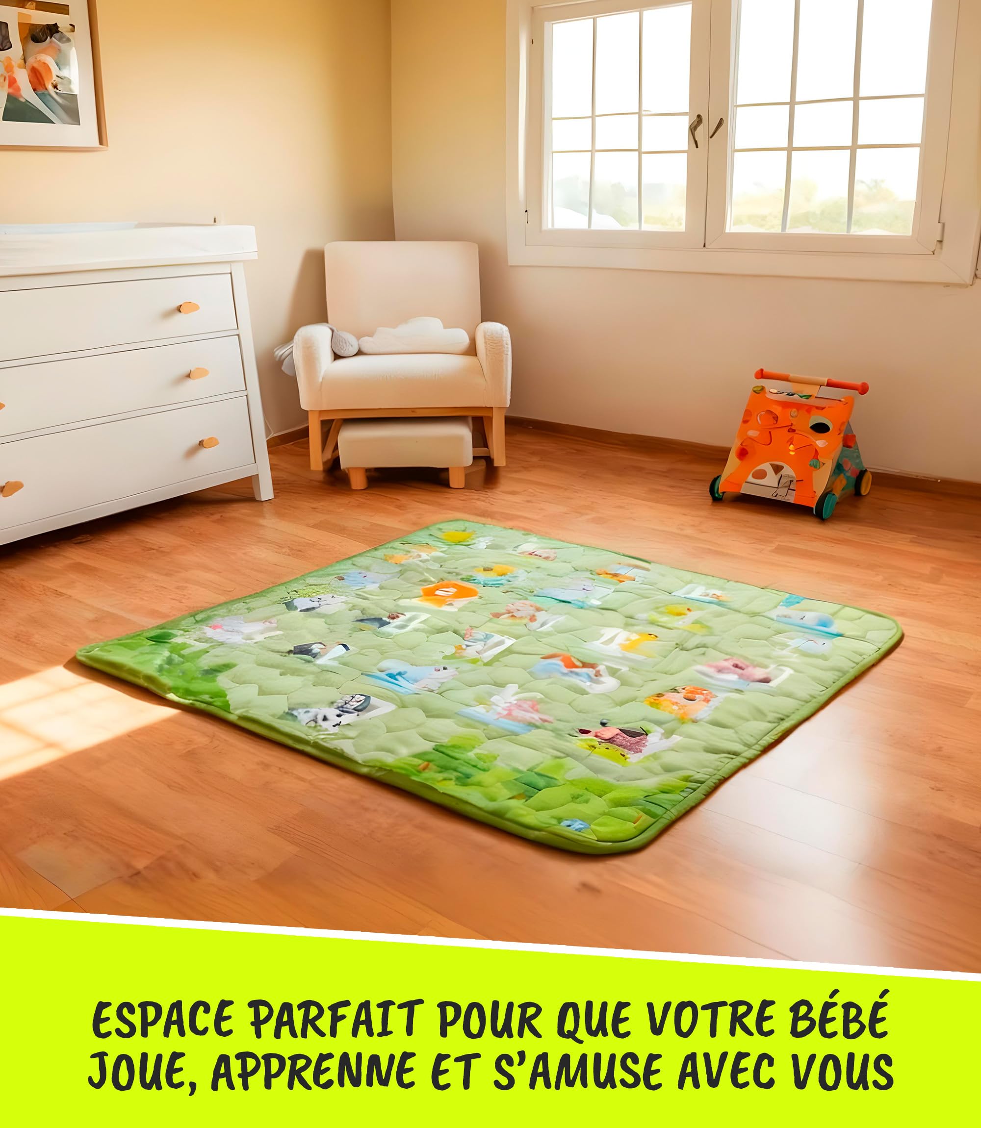 Tapis d'Eveil Bebe et de Jeux Pliable 0-6 Mois et 6-12 Mois 120x120 cm Mousse Garçon et Fille – Tapis Montessori Motricite Evolutif Epais de Sol pour Chambre + Parc Enfant + Jeu Exterieur VALBABY