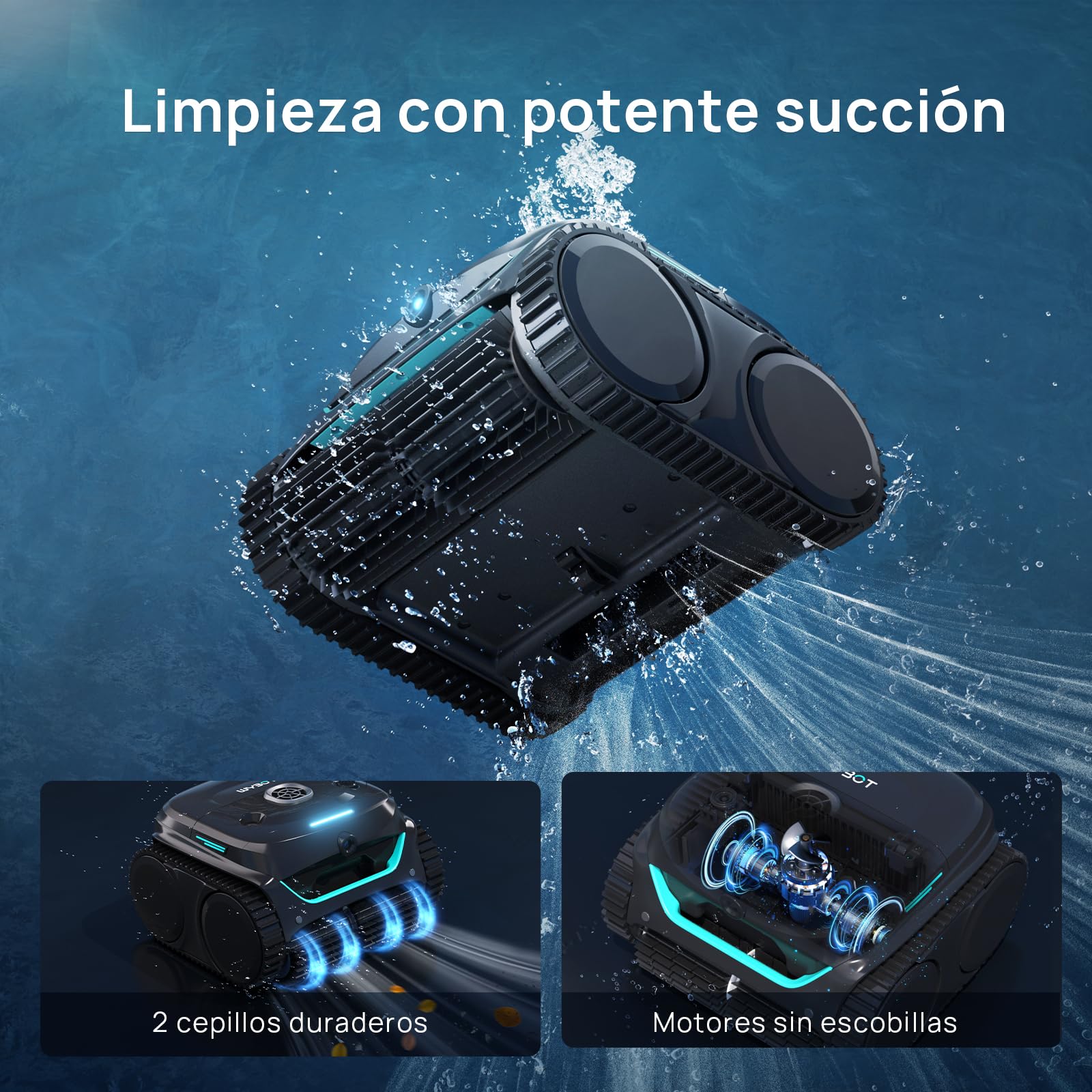 WYBOT (Modelo) Robot Piscina C2 Vision-A inalámbrico con cámara IA, filtración Ultrafina, Alta succión, Limpieza de Fondo/Paredes y línea de Agua, navegación Inteligente – Negro y Verde Intenso