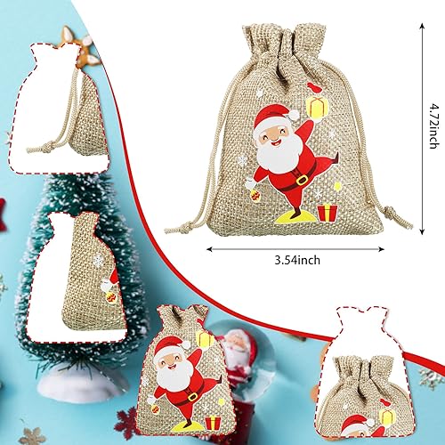 Miniatura 3 de Juego de bolsas de regalo de arpillera de 60 piezas, 8 estilos, pequeño, pequeño, pequeño, con cordón, 4.7 x 3.5 pulgadas, Navidad, Navidad,