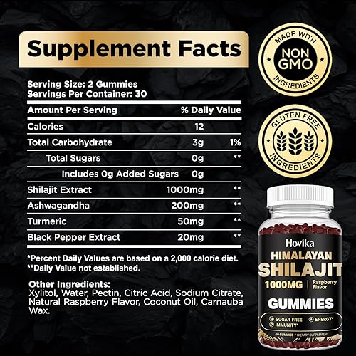 Miniatura 2 de Paquete de 2 gomitas Shilajit de 1000 mg para hombres y mujeres, gomitas Shilajit con más de 85 minerales traza, ashwagandha, cúrcuma, pimienta