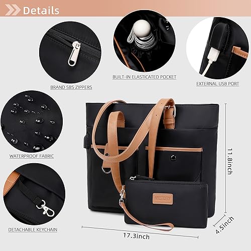 Miniatura 6 de Bolsa para laptop para mujer, 15.6 pulgadas, maletín de mano de trabajo con USB de nailon para oficina, viajes, negocios