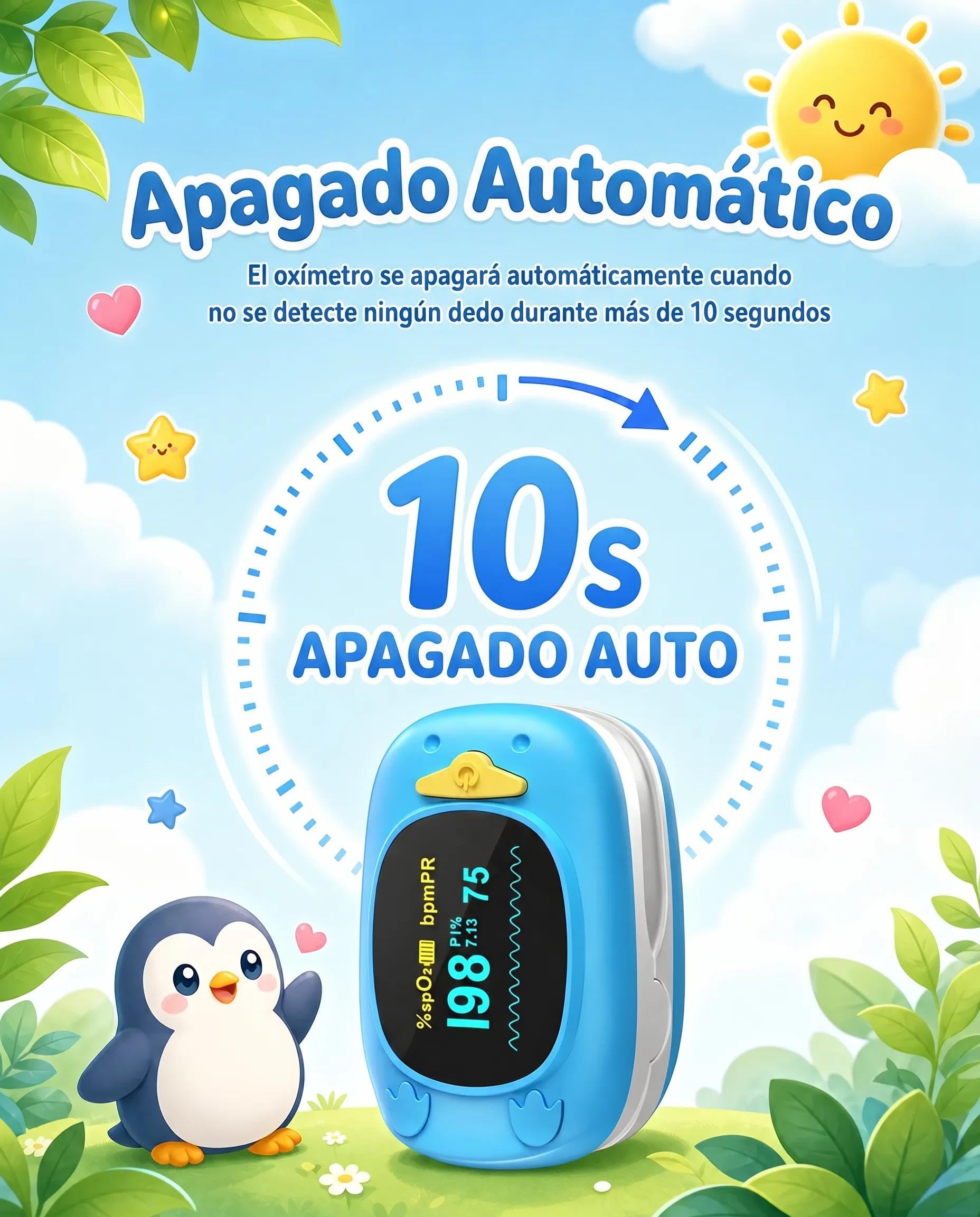 HealthTree JKS50A Pulsioximetro Pediatrico de dedo para Niños, Lectura Rápida 8-10s de Saturación de Oxígeno (SpO2), Frecuencia Cardíaca e Índice de Perfusión (PI), Pantalla OLED, Baterías y Cordón