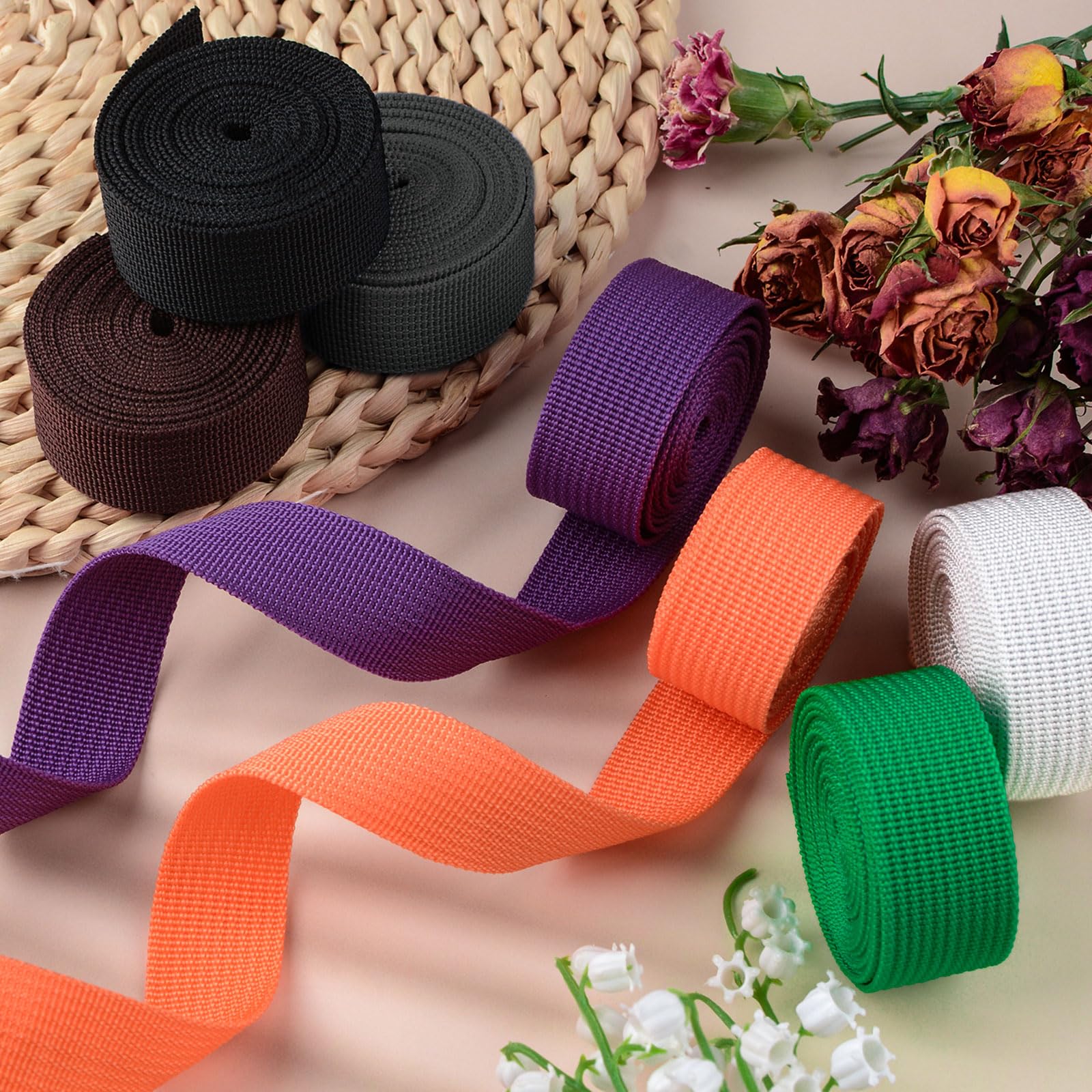 WANDIC Cinta Trenzada de Polipropileno, 15 Rollos de 2.5cm de Ancho Cinta para Reparar Collares de Mascotas Cinta para Reparar Mochilas Cinta de Colores para Manualidades, 2 Yardas/Rollo