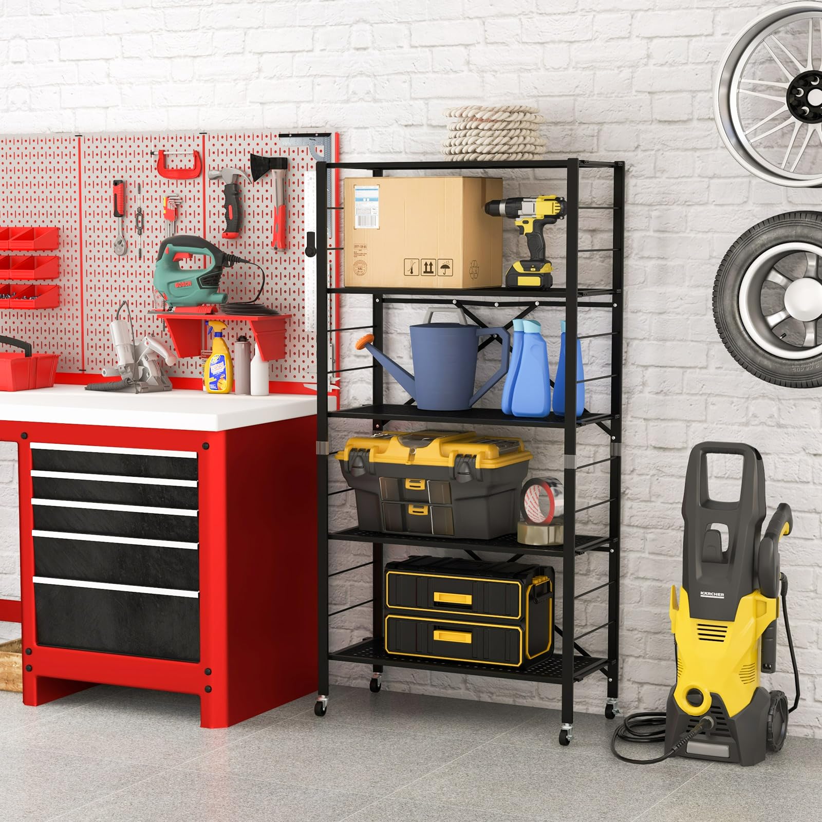 GOPLUS Étagère d'angle à 4 Niveaux, Support de Rangement en Métal, Capacité 720Kg, Kits Anti-basculement, Tablettes Réglables, pour Entrepôt, Garde-Manger, Garage (Bleu GOPLUS Étagère d'angle à 4 Niveaux, Support de Rangement en Métal, Capacité 720Kg, Kits Anti-basculement, Tablettes Réglables, pour Entrepôt, Garde-Manger, Garage (Bleu