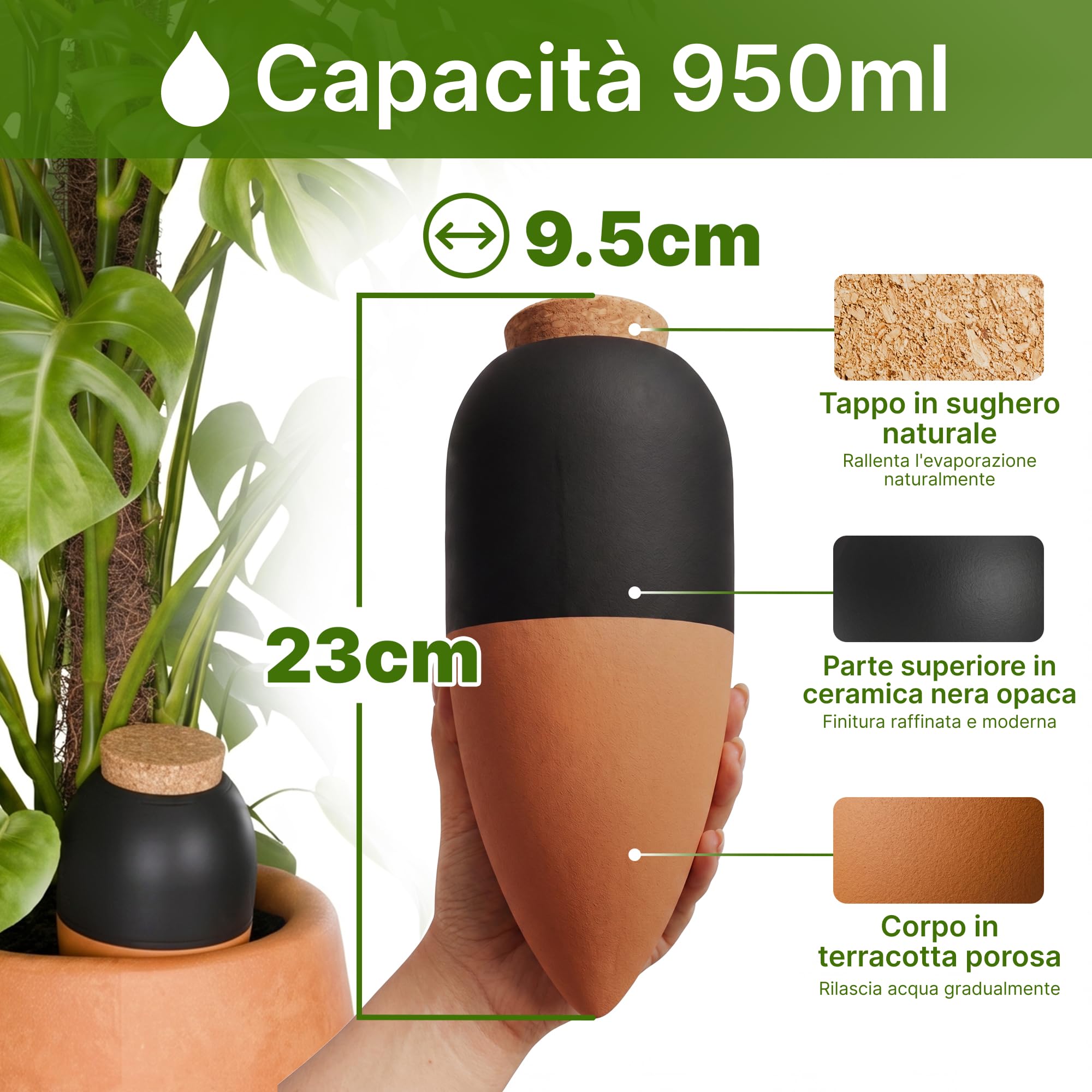MINISMUS Dosatore Acqua per Piante, Autoirrigazione Piante Vaso, Irrigatori per Vasi Terracotta, Coni Irrigazione, Dispenser Acqua, Riserva Annaffiatura, 950ml 4 Pezzo