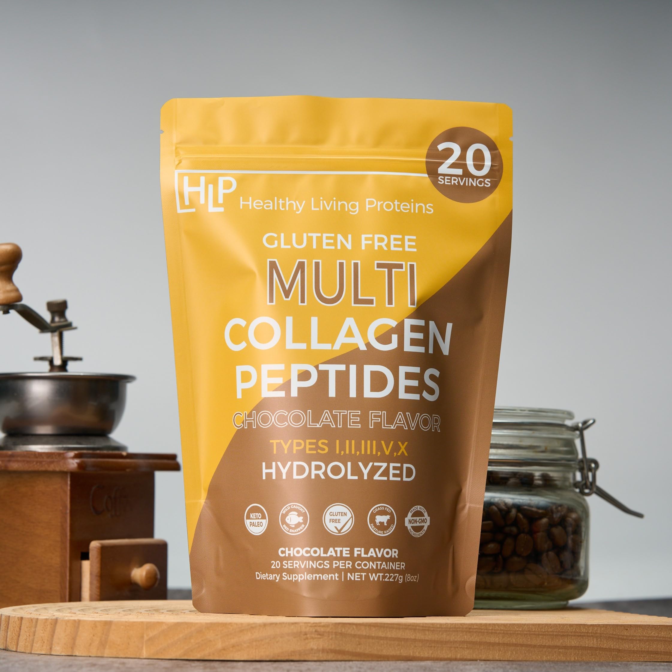 Healthy Living Proteins - Hydrolyzed Multi Collagen Peptides Powder Types I, II, III, V & X - Grass Fed Bovine, Wild Caught Marine, Free Range Chicken - Gluten Free (Chocolate, 8 oz)