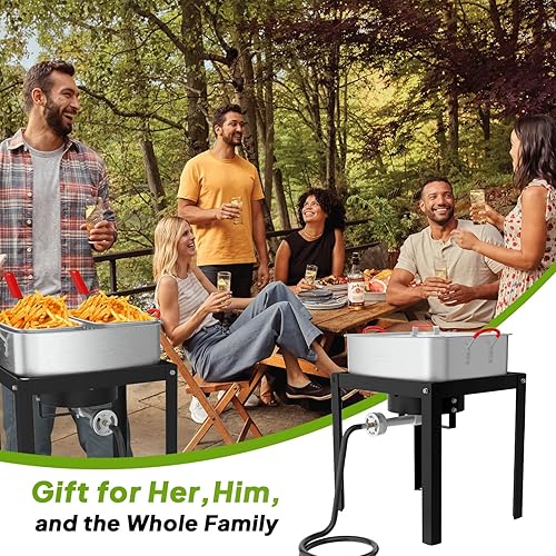 Miniatura 8 de Freidora de propano de 18 cuartos  Freidora de pescado para exteriores con 2 cestas, pinzas, tapa, tapa y termómetro  Freidora de aluminio con