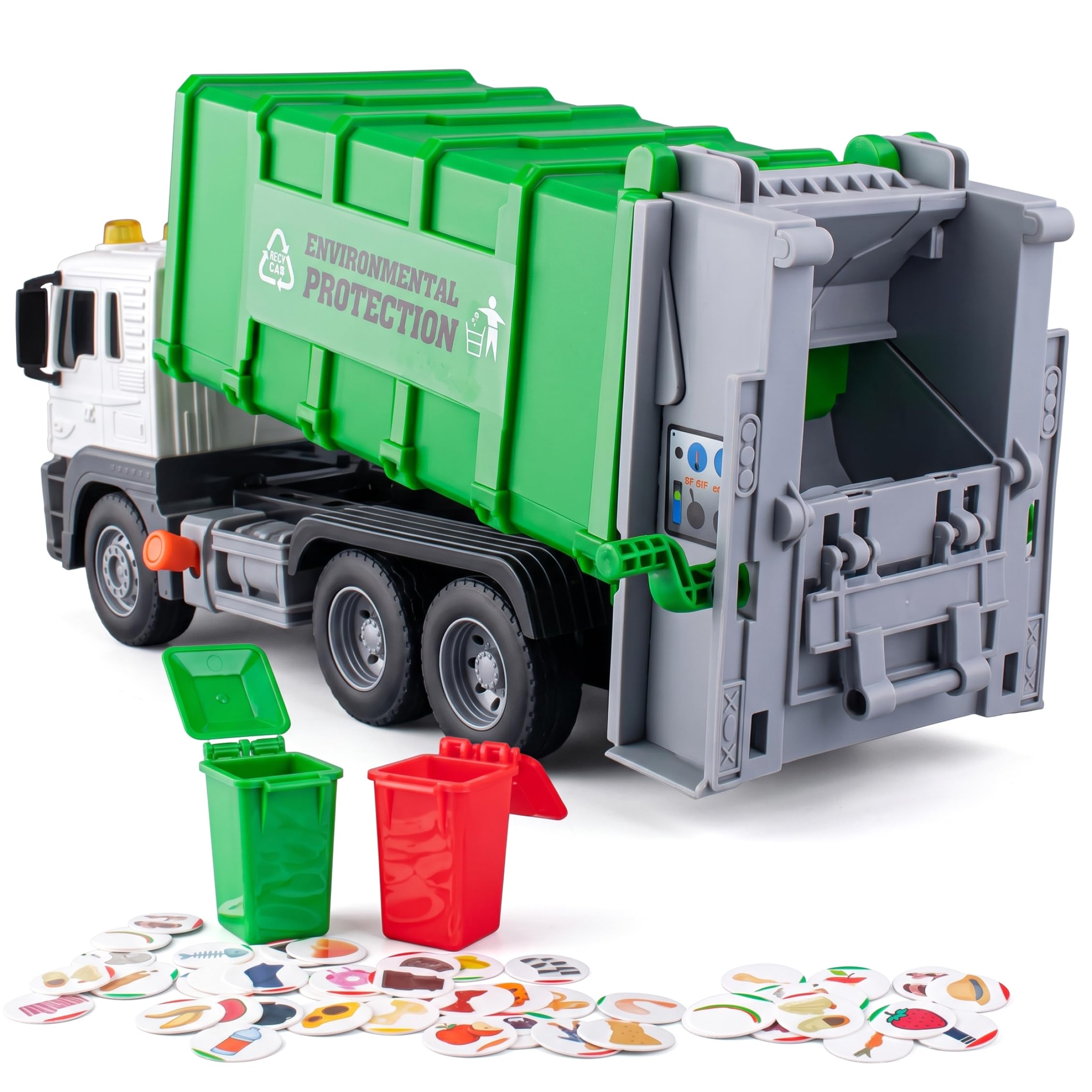 Juguete de camión de Basura con Elevador neumático, Verde, 1 Juego, diversión con Elevador Resistente y accionado por Aire para niños Mayores de 3 años para Aprender a Jugar