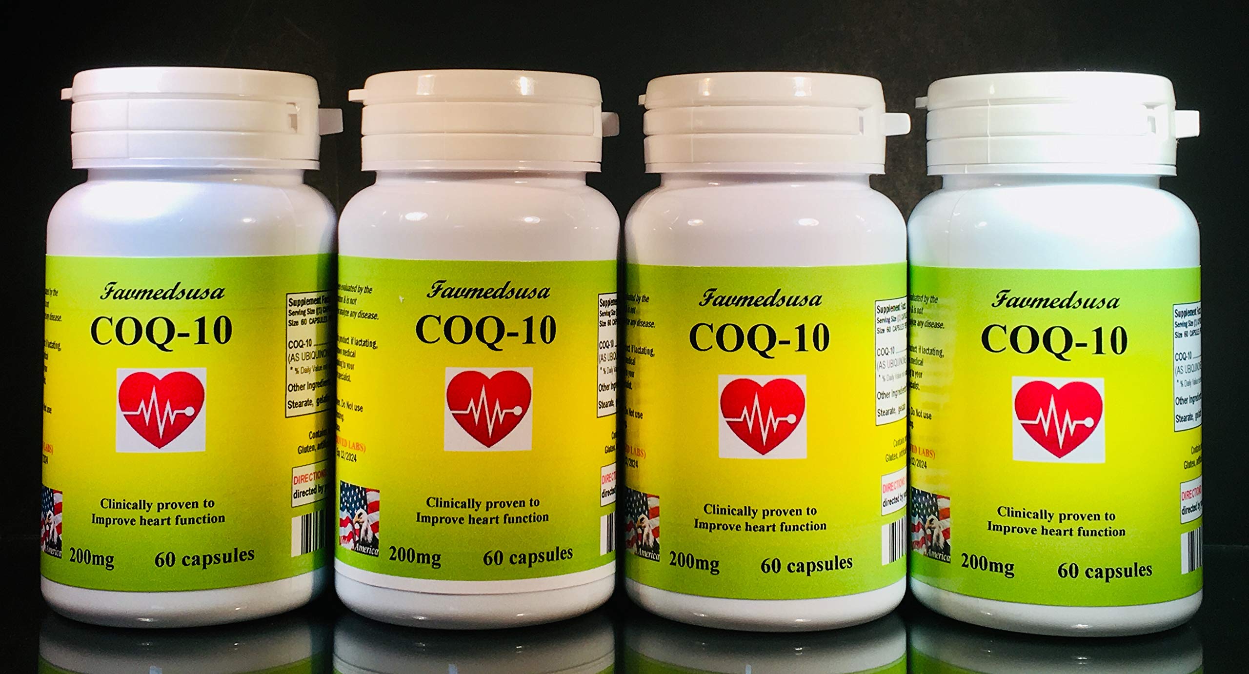 CoQ-10 Q-10 coq10 CO Q10 co-Enzyme 200mg - Various Sizes. Made in USA (4 Bottles - 240 [4x60] Capsul
