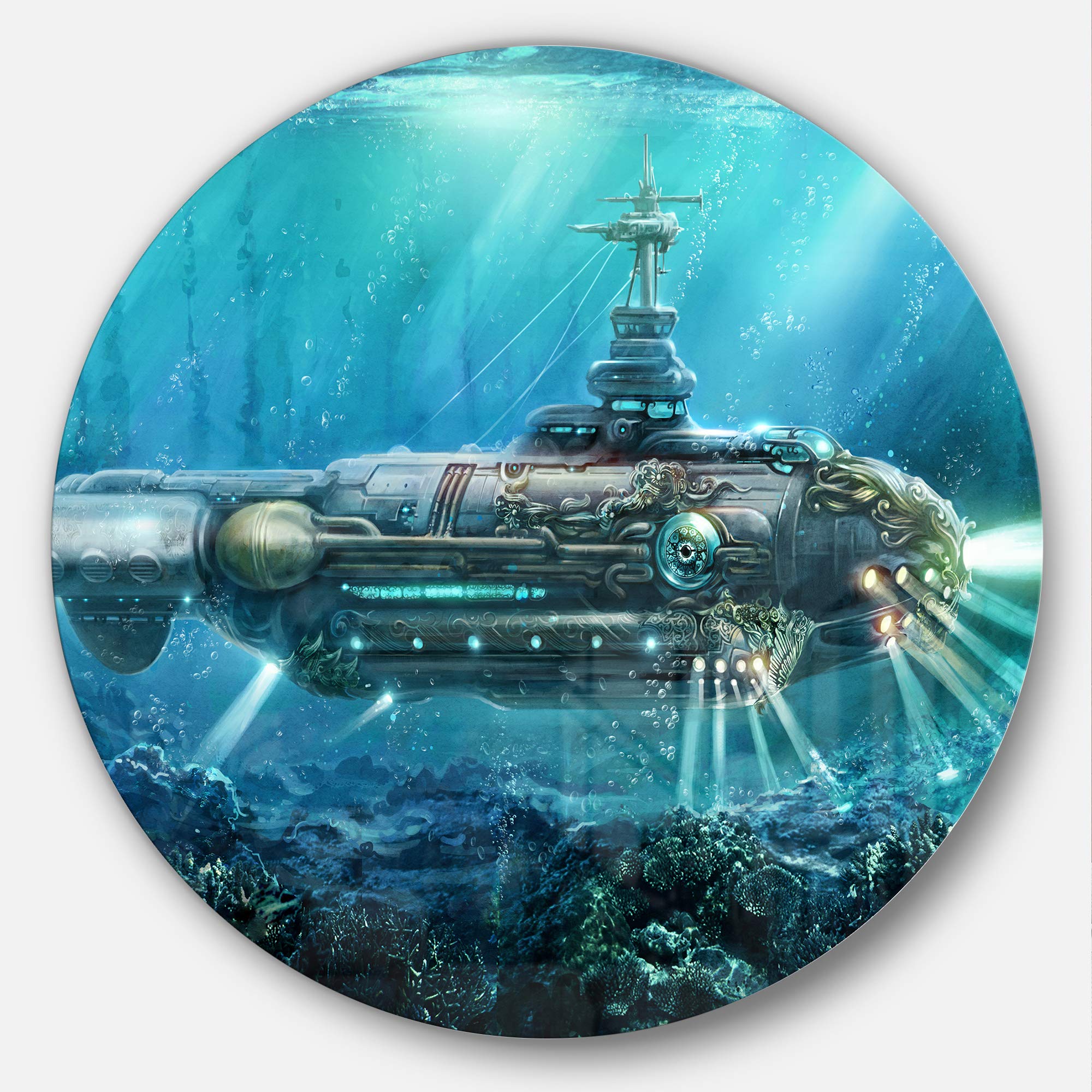 Designart Fantastic Submarine Digital Metal Wall art - Disc of 11