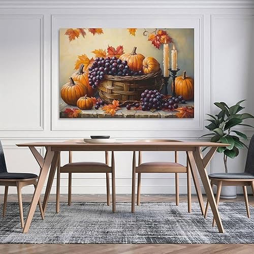 Miniatura 5 de Arte De Pared De Calabaza, Lienzo De Otoño, Cocina, Comedor, Decoración De Pared, Pintura De Hojas De Arce, Cosecha De Acción De Gracias Wall Art
