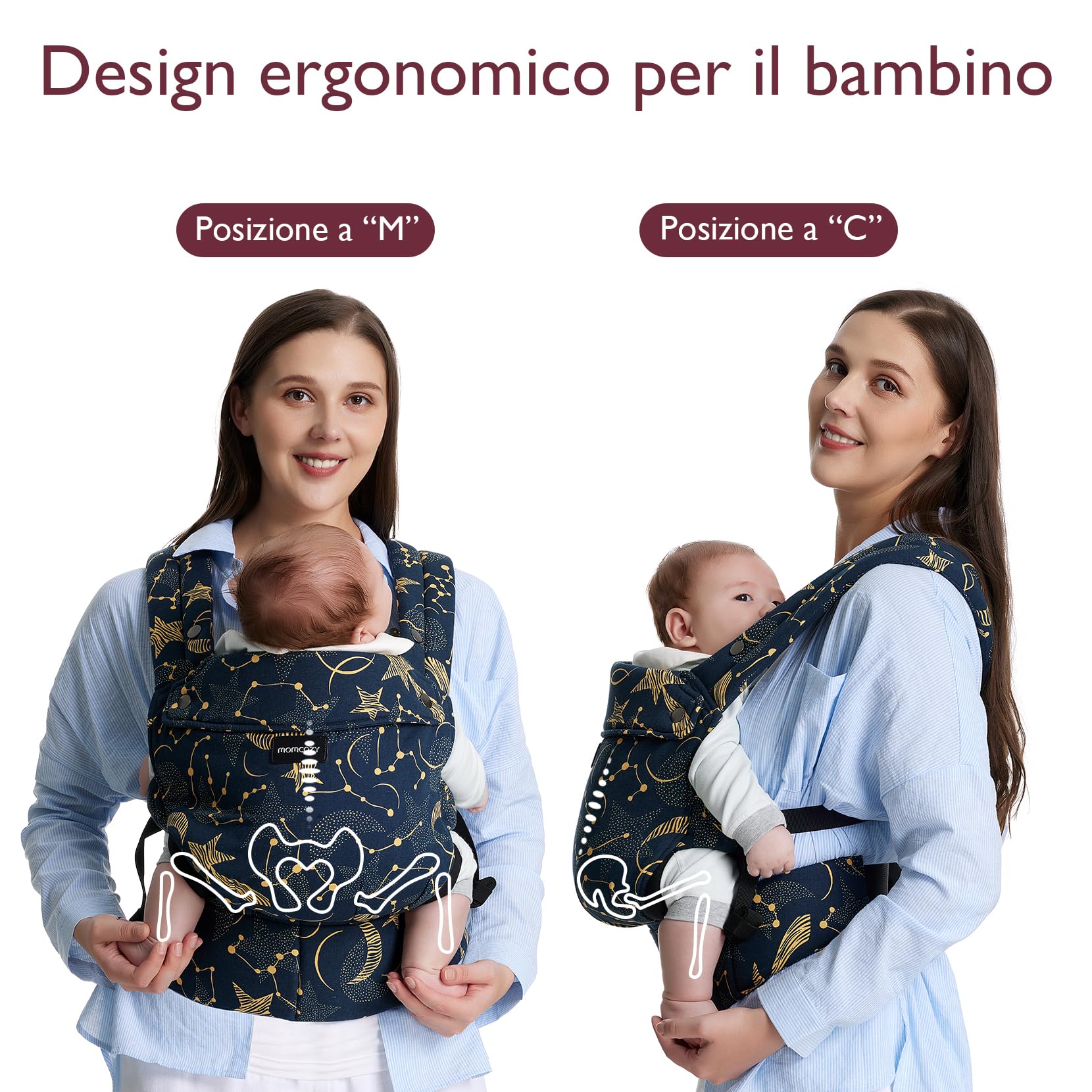 Marsupio Momcozy - Ergonomico, confortevole e leggero, per bambini da 3 a 20 kg, facile da indossare, ideale per genitori a mani libere, Cielo stellato