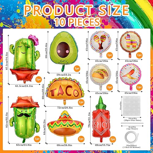 Miniatura 2 de 10 globos de fiesta mexicanos de taco, cactus, aguacate, sombrero de llama, botella picante, globos de papel de aluminio, decoración de fiesta del