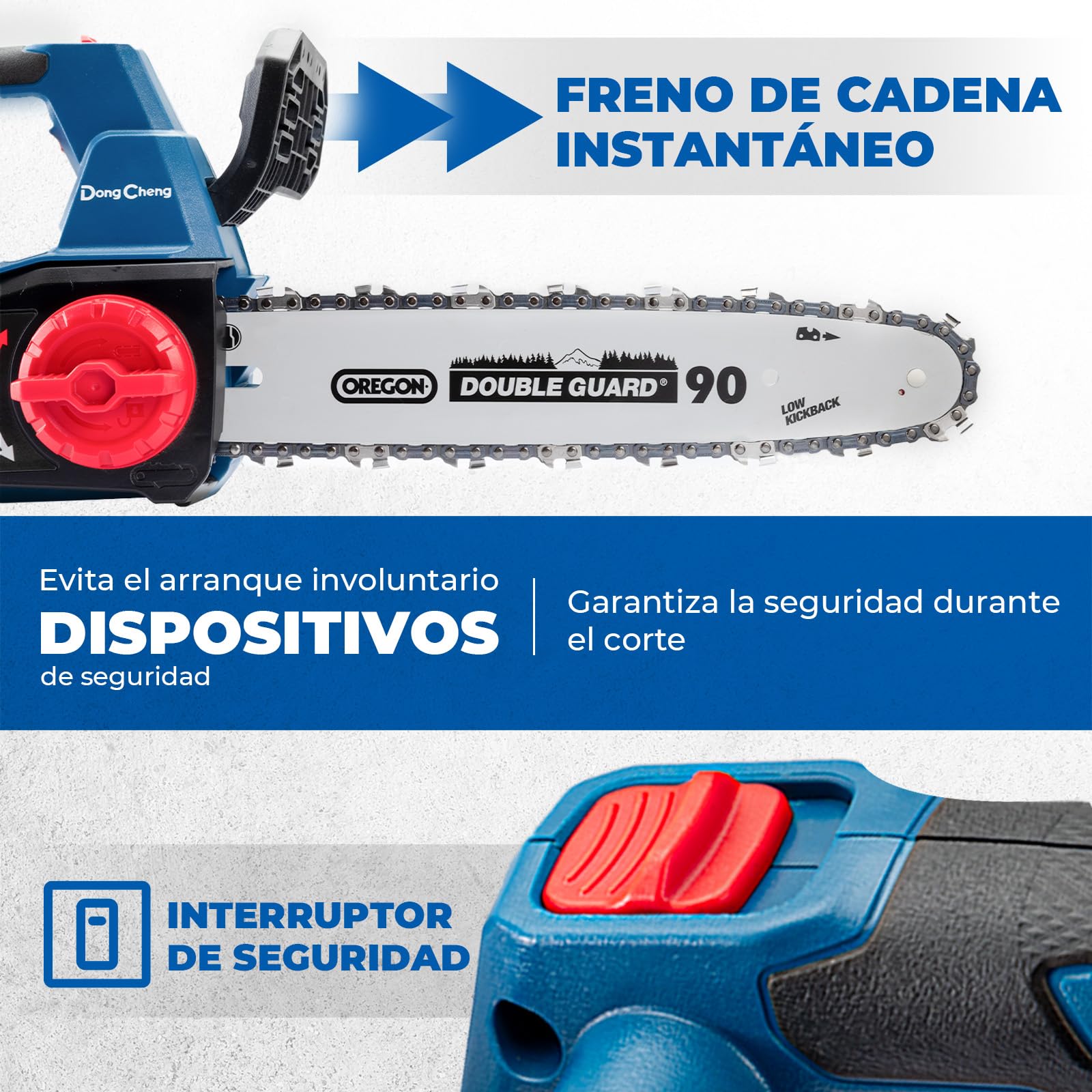 DongCheng Motosierra a batería 20V, motor sin escobillas, guía OREGON de 30 cm, tensión sin herramientas, lubricación automática, con batería de 4,0 Ah