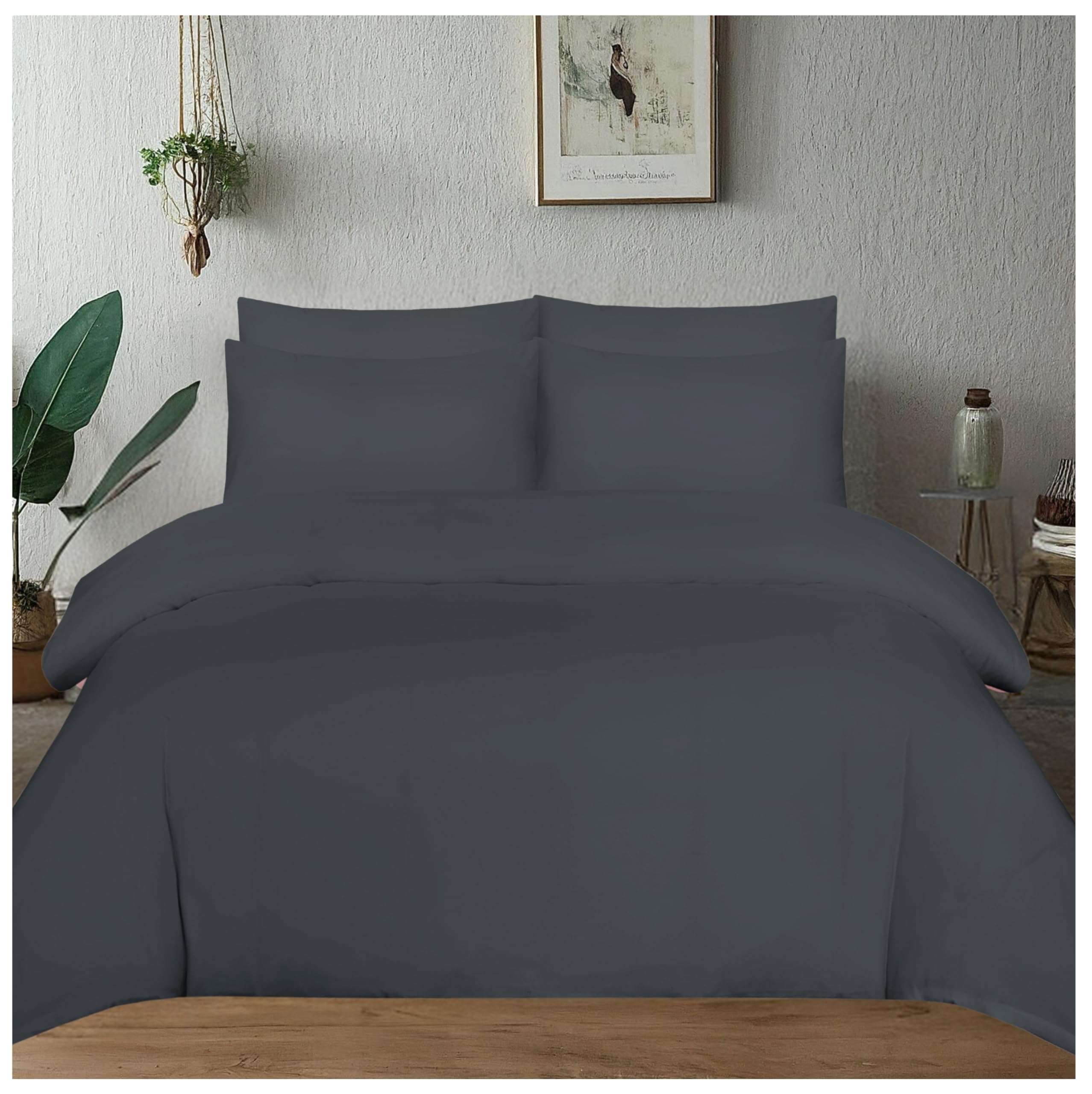 J.din Grey Super King Duvet Cover Sets Dark - Soft Brushed Microfiber