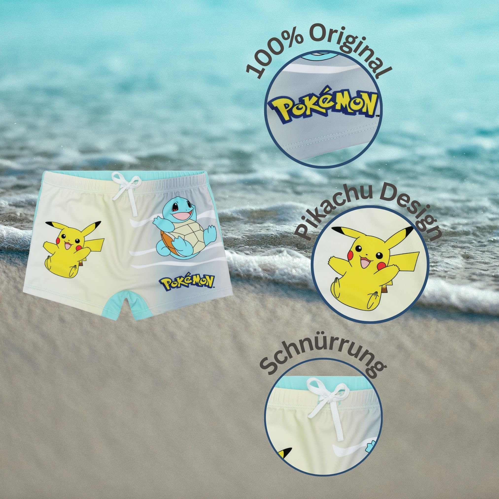 Pokemon Badehose Badeshort, Pikachu, schnell trocknend, UV Schutz, pflegeleicht, einfaches Anziehen, Schwimmen, Strand, Hallenbad, Jungen Bekleidung