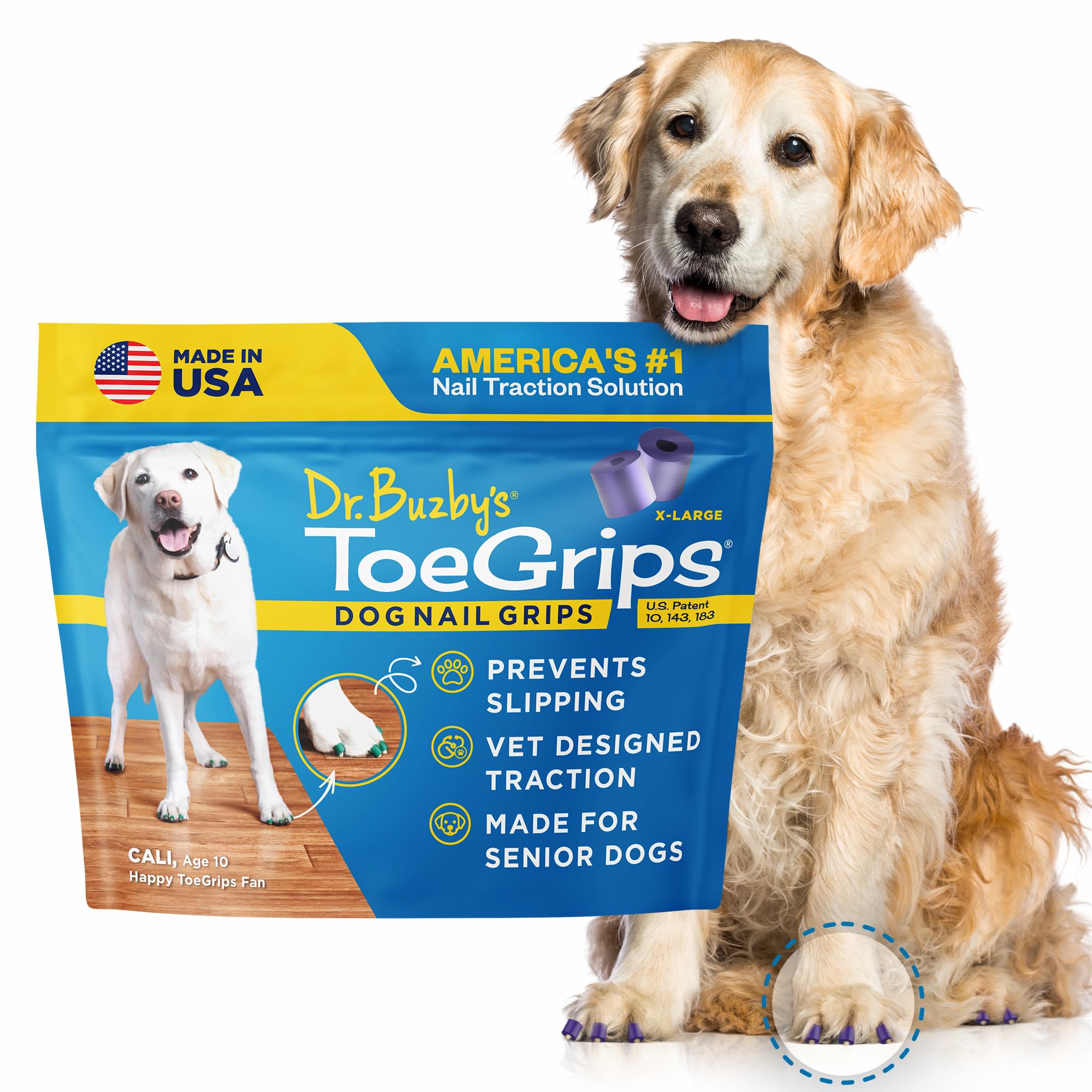 Dr Buzby's XLarge ToeGrips for Dogs - Instant Traction on Wood/Hardwood Floors - Anti Slip Relief - Grippers for Senior Dogs - Stop Sliding Instantly - Rubber Nails for Paws - 1 Pack (20 Grips)