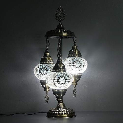 Miniatura 1 de Asylove Lámpara turca, lámpara de mesa de mosaico turco de 3 globos, iluminación de decoración de sala de estar y oficina, 5 pulgadas, dimensiones
