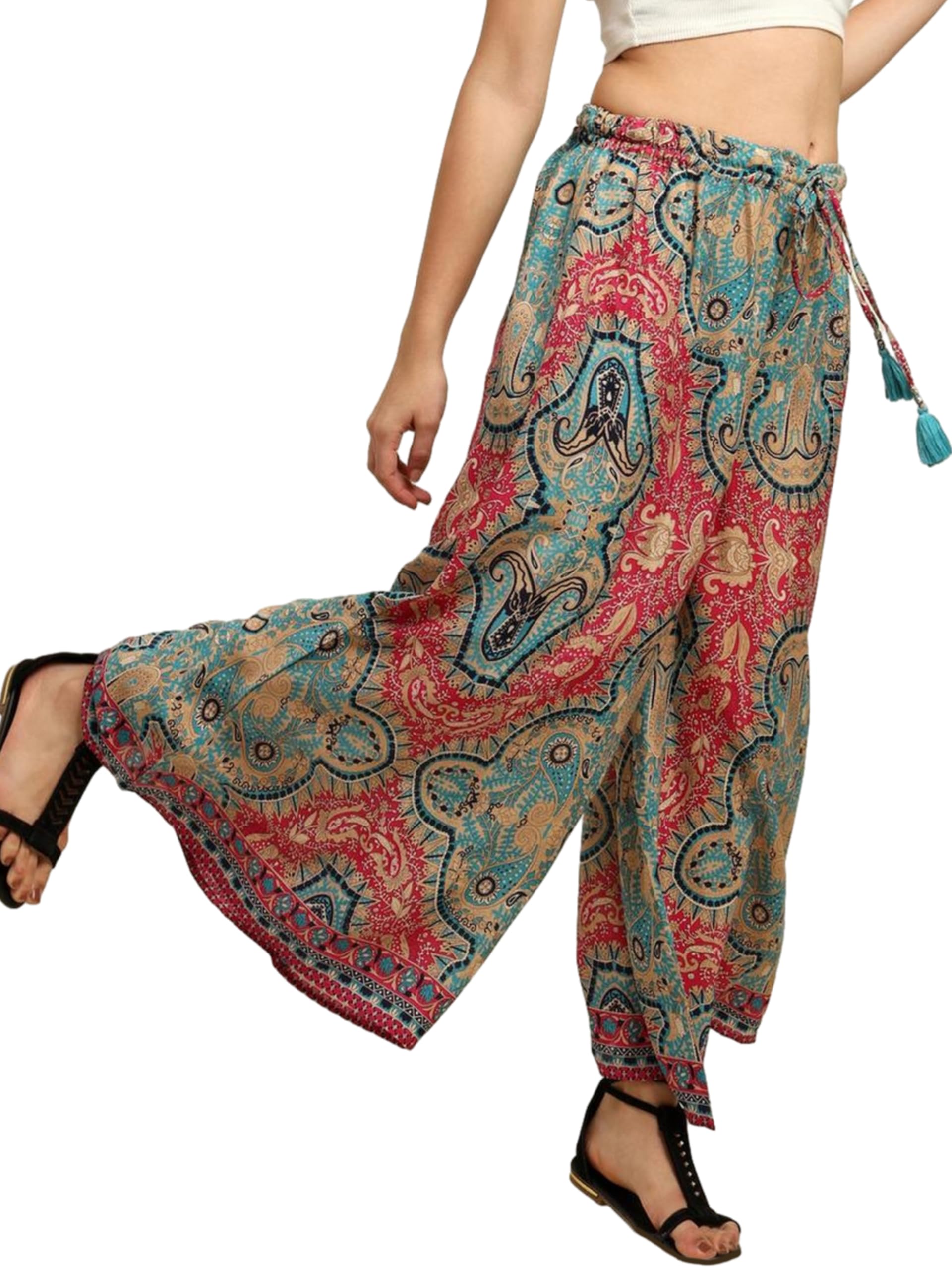 ke kanhaexports KE KANHA EXPORTS Palazzo Pants for Women | Boho Printed Plazo Pant for Woman|Soft Viscose Wide Leg Trousers|Drawstring Waist|Beach Yoga Travel Wear|Free Size-picture-12